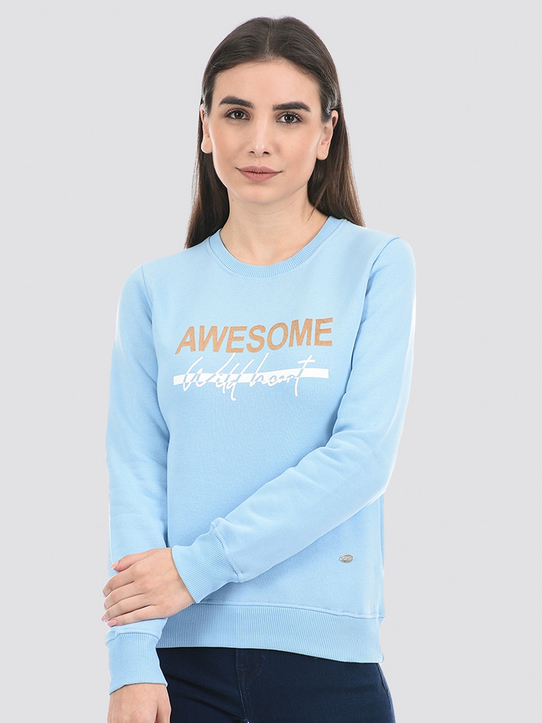 

Cloak & Decker by Monte Carlo Women Printed Cotton Pullover Sweatshirt, Blue