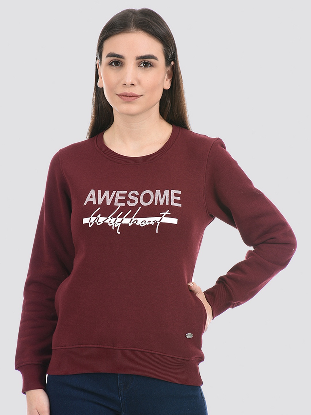 

Cloak & Decker by Monte Carlo Women Maroon Printed Sweatshirt