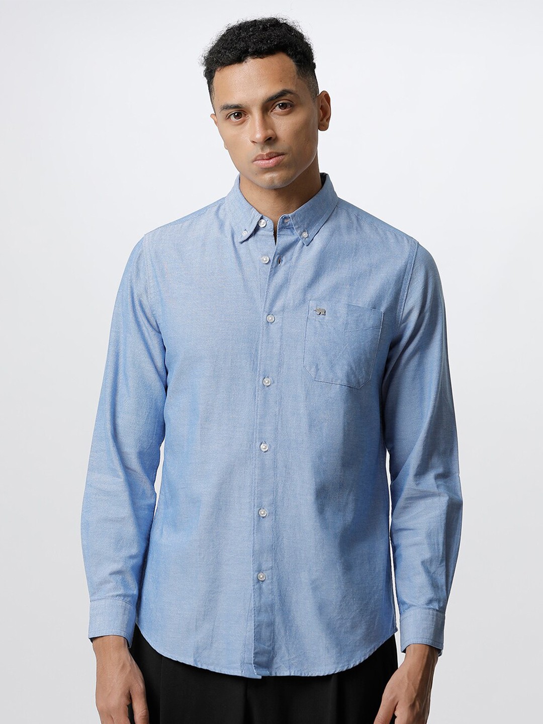 

THE BEAR HOUSE Men Slim Fit Casual Cotton Shirt, Blue