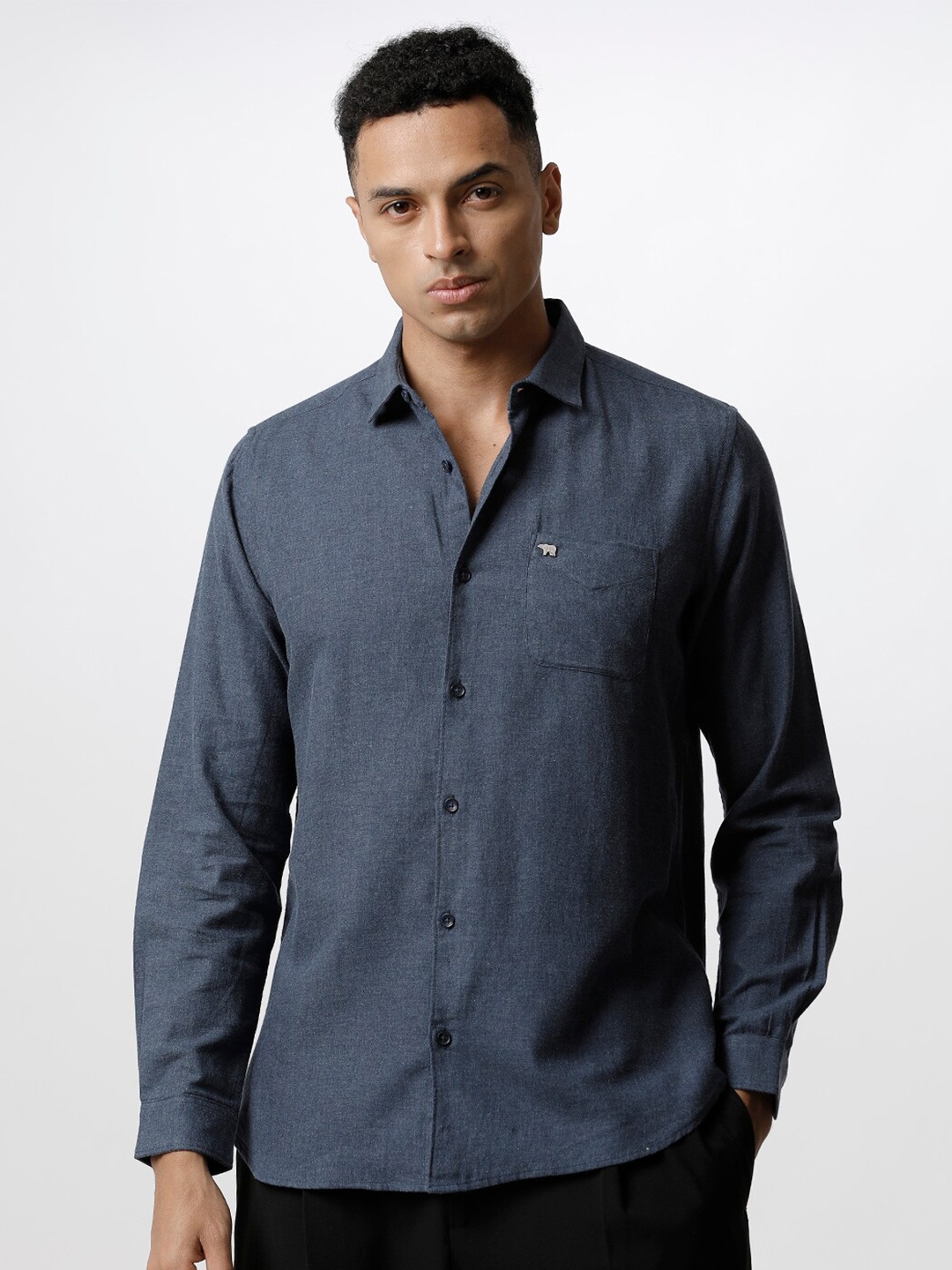 

THE BEAR HOUSE Men Slim Fit Casual Cotton Shirt, Grey