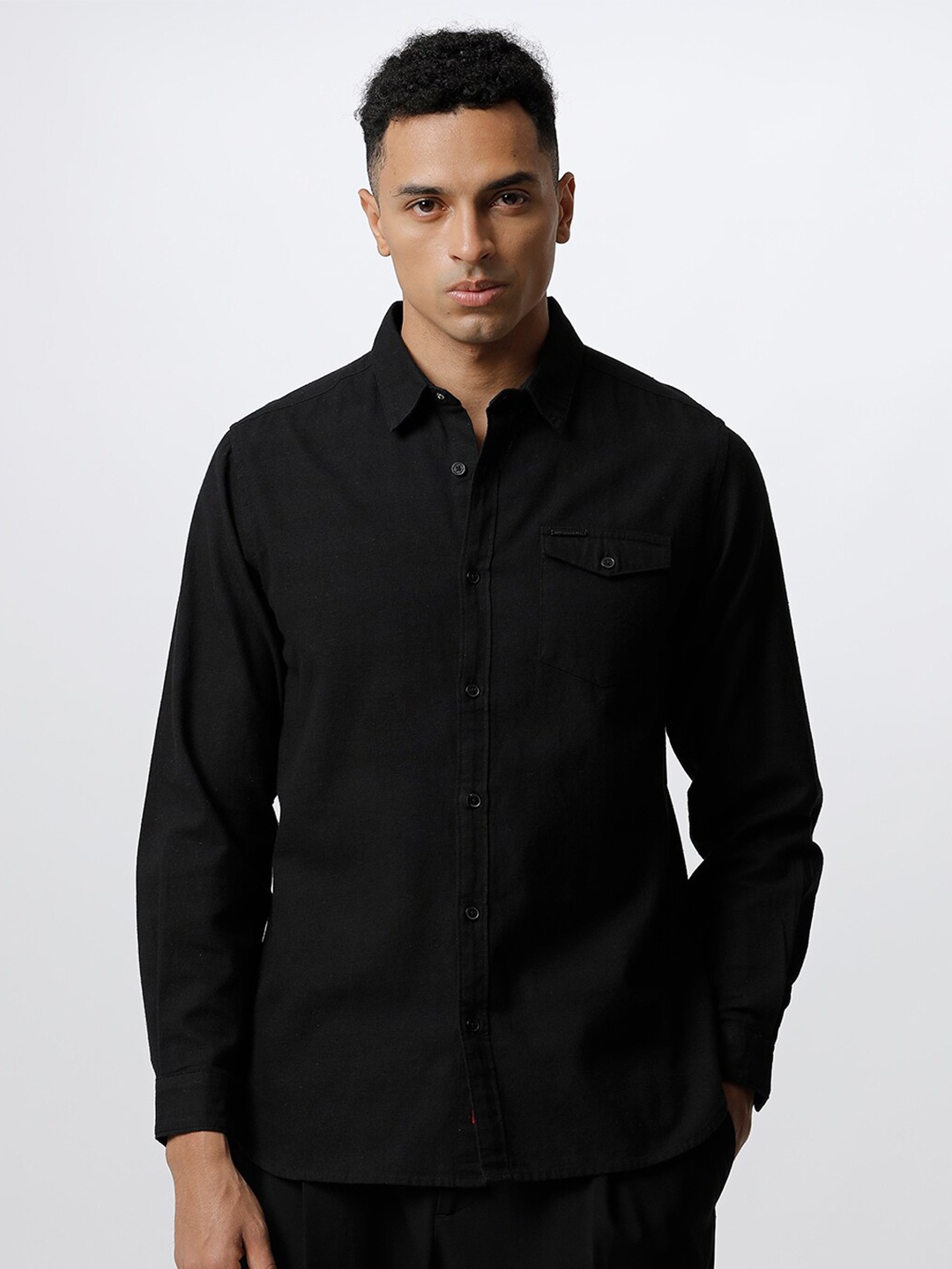 

THE BEAR HOUSE Men Slim Fit Casual Pure Cotton Shirt, Black