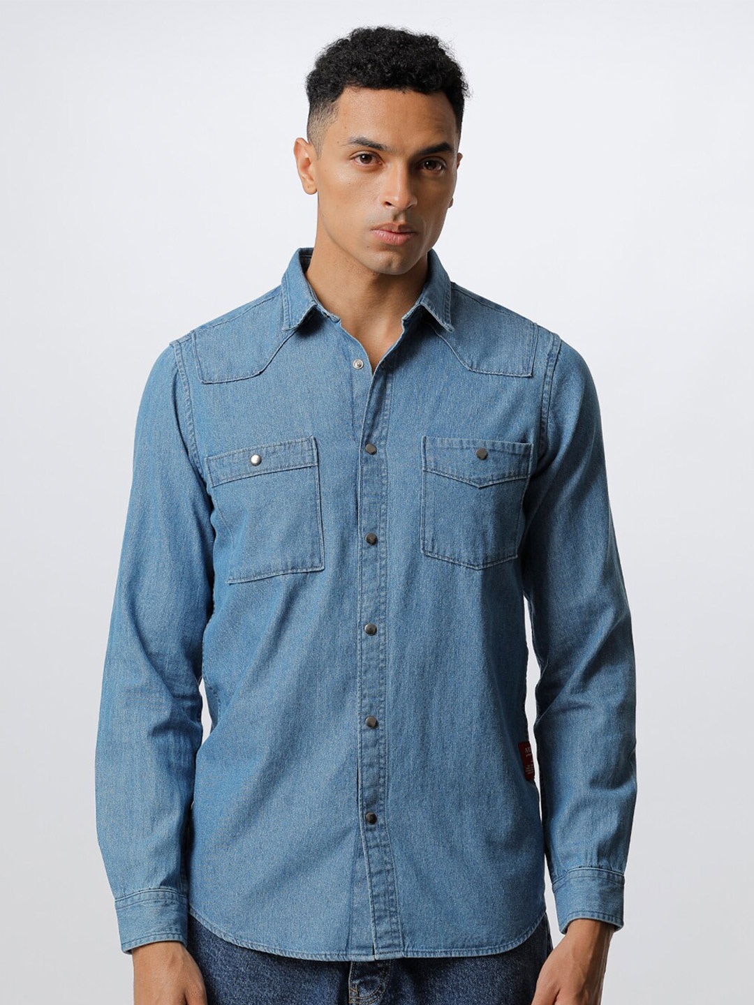

THE BEAR HOUSE Men Blue Slim Fit Casual Pure Cotton Shirt