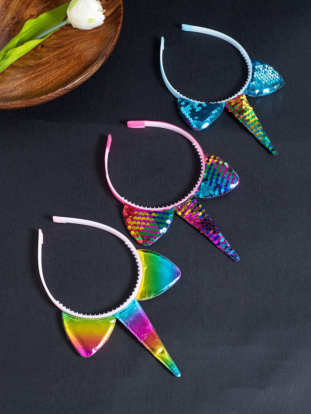 

Golden Peacock Girls Set of 3 Embellished Hairbands, White