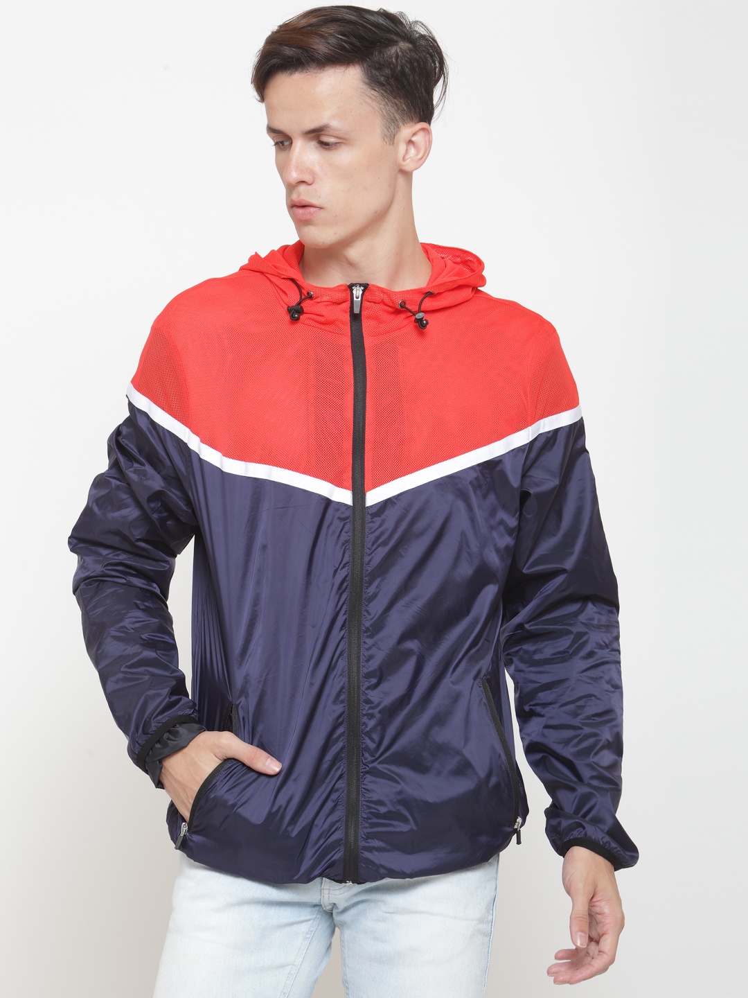 

FOREVER 21 Men Red & Navy Colourblocked Tailored Jacket