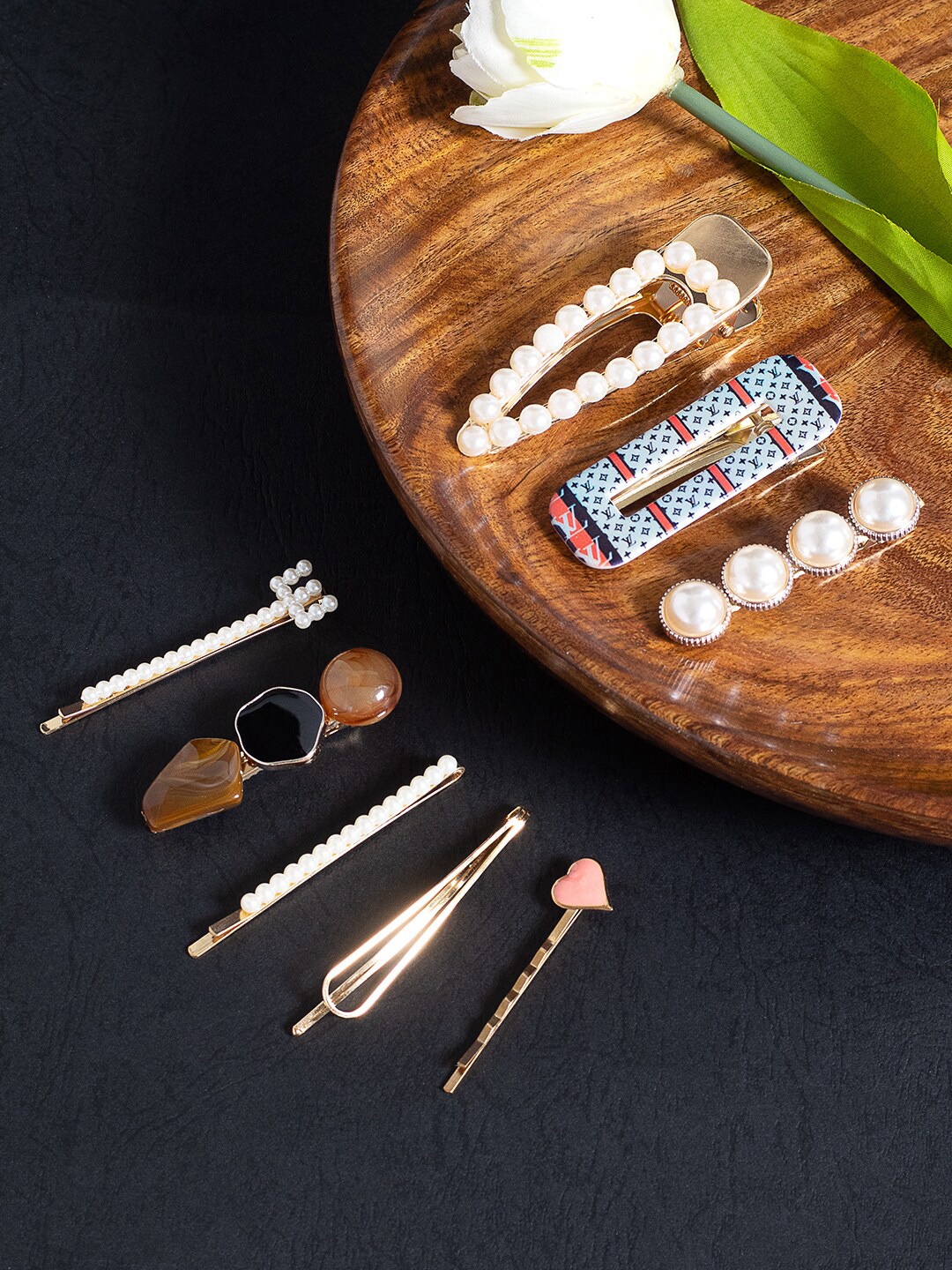 

Golden Peacock Women Set of 8 Embellished Alligator Hair Clips, Gold