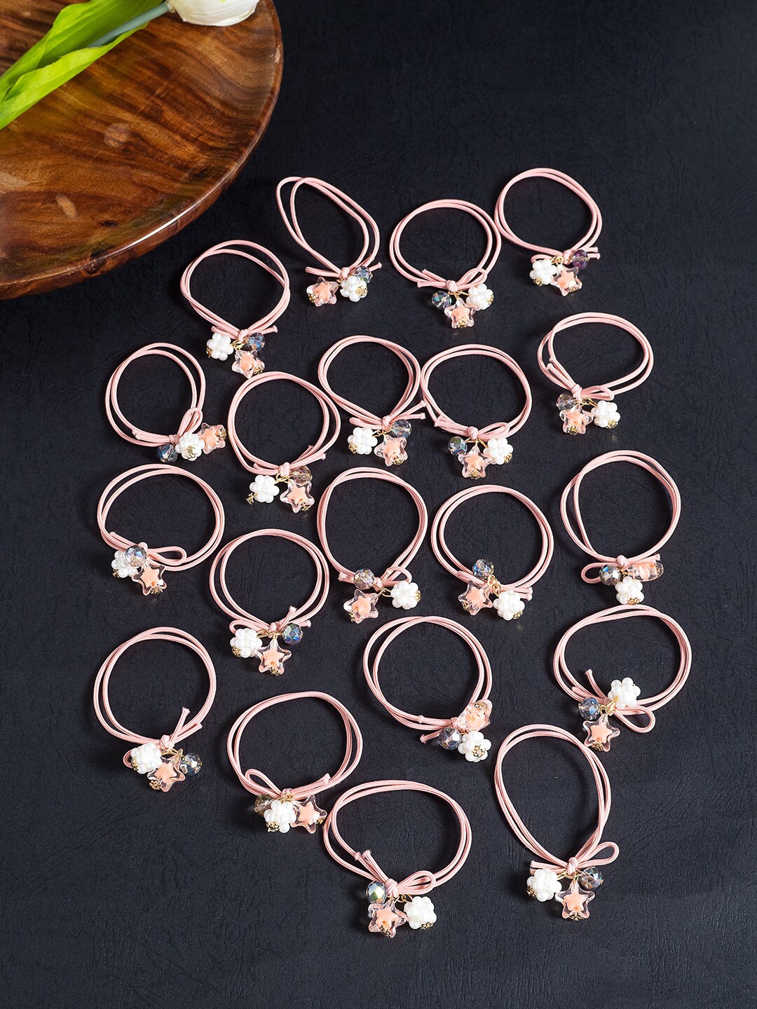 

Golden Peacock Women Set of 20 Ponytail Holders, Peach