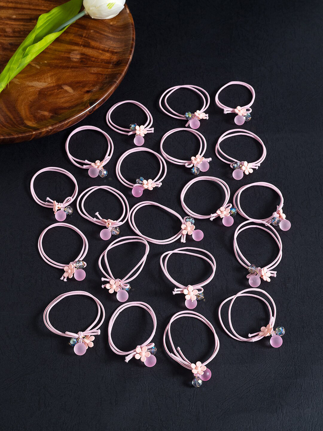 

Golden Peacock Women Set Of 20 Ponytail Holders, Pink