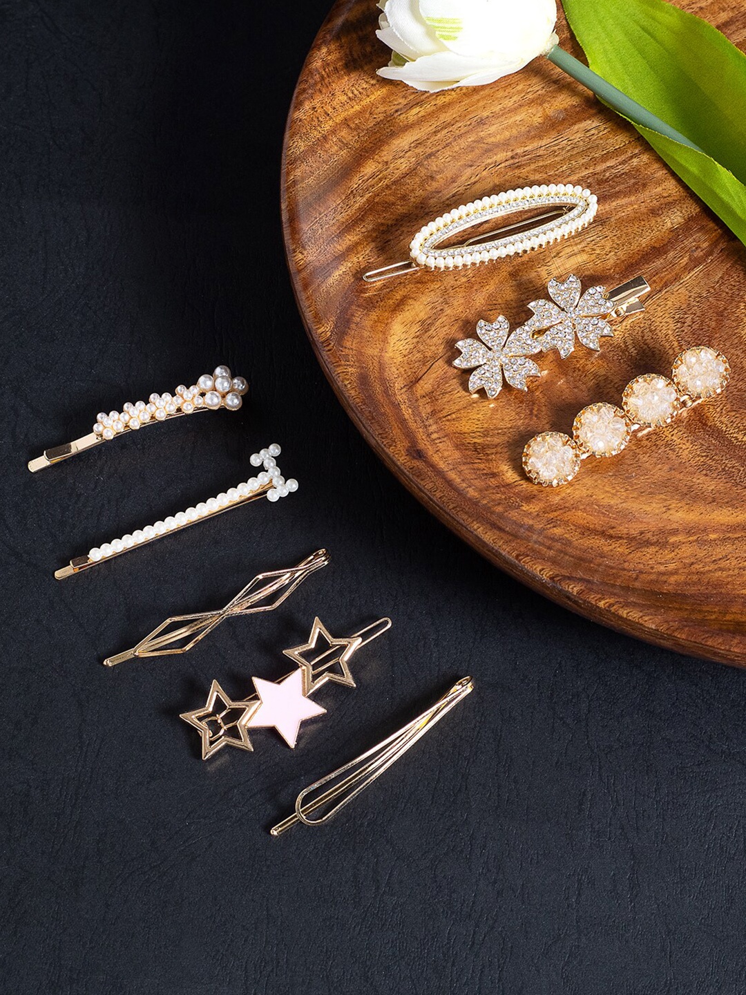 

Golden Peacock Women Set of 8 Embellished Hair Accessory, Gold