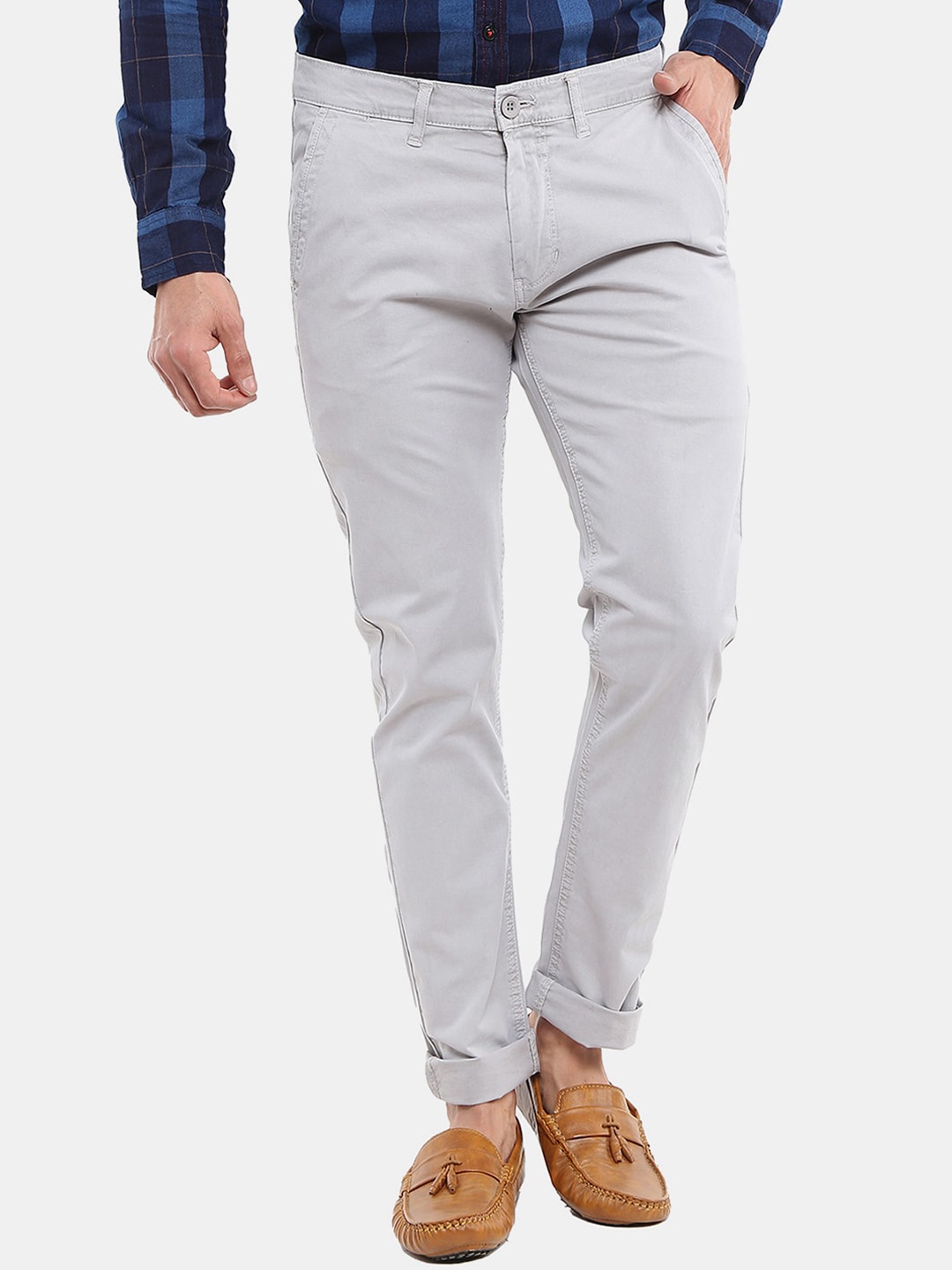 

V-Mart Men Solid Classic Chinos Trousers, Grey