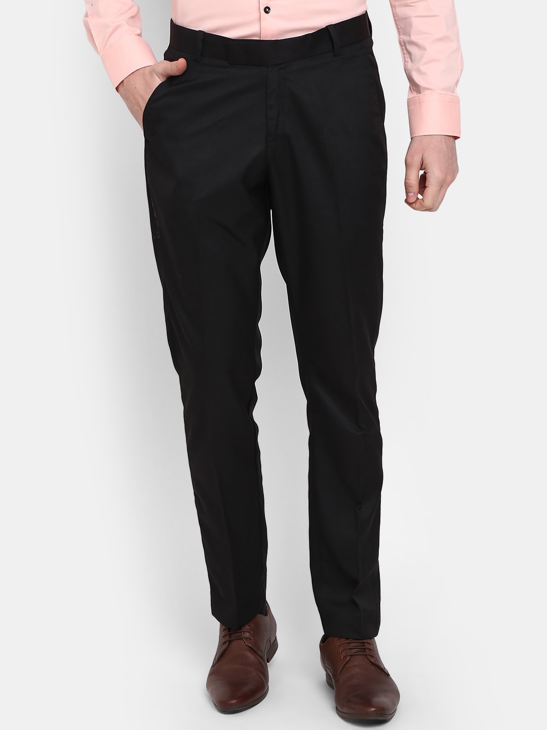 

J White by Vmart Men Cotton Classic Slim Fit Trousers, Black