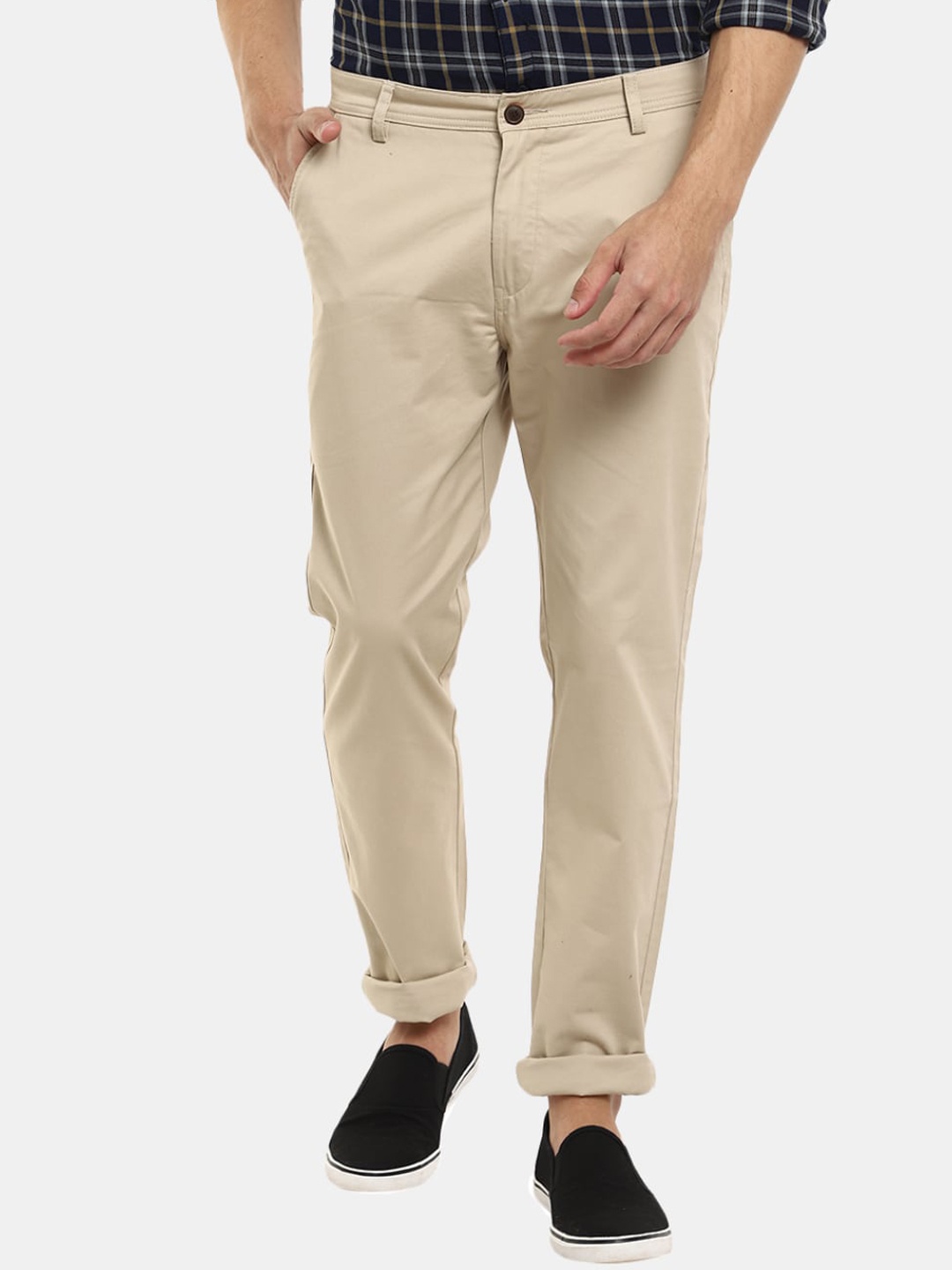 

V-Mart Men Solid Classic Slim Fit Trouser, Cream