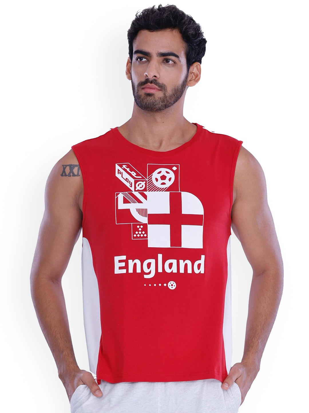 

FREECULTR Men Printed Cotton Gym Vests, Red
