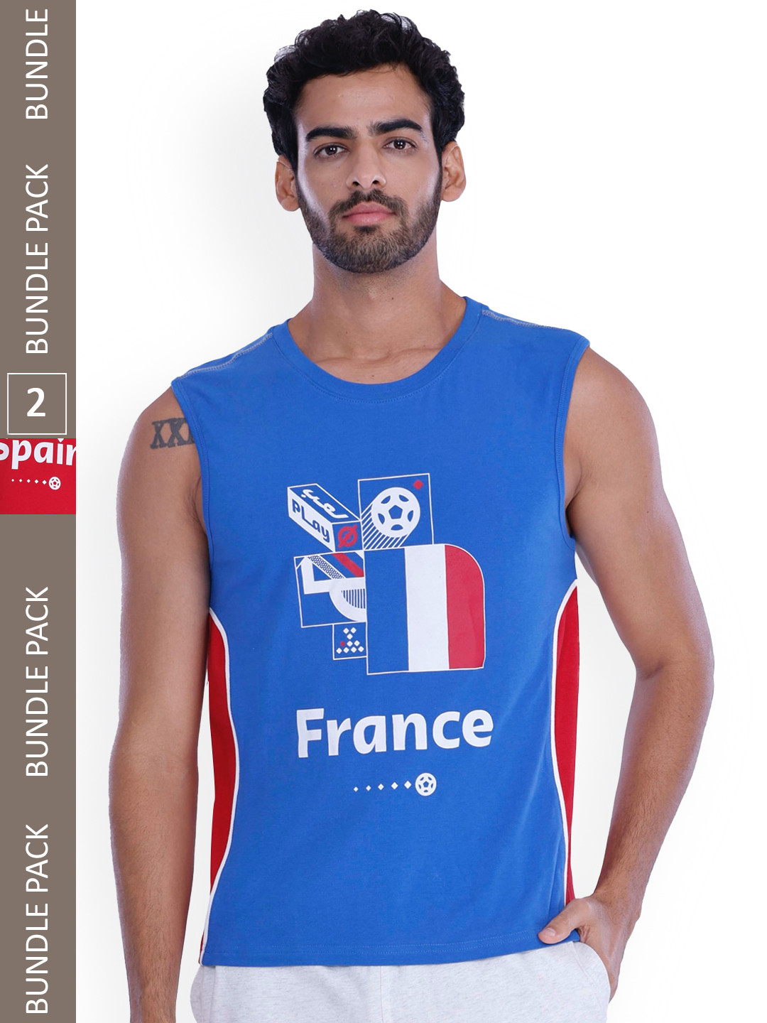 

FREECULTR Men Pack Of 2 FIFA World Cup Qatar 2022 Printed Cotton Tank Innerwear Vests, Red