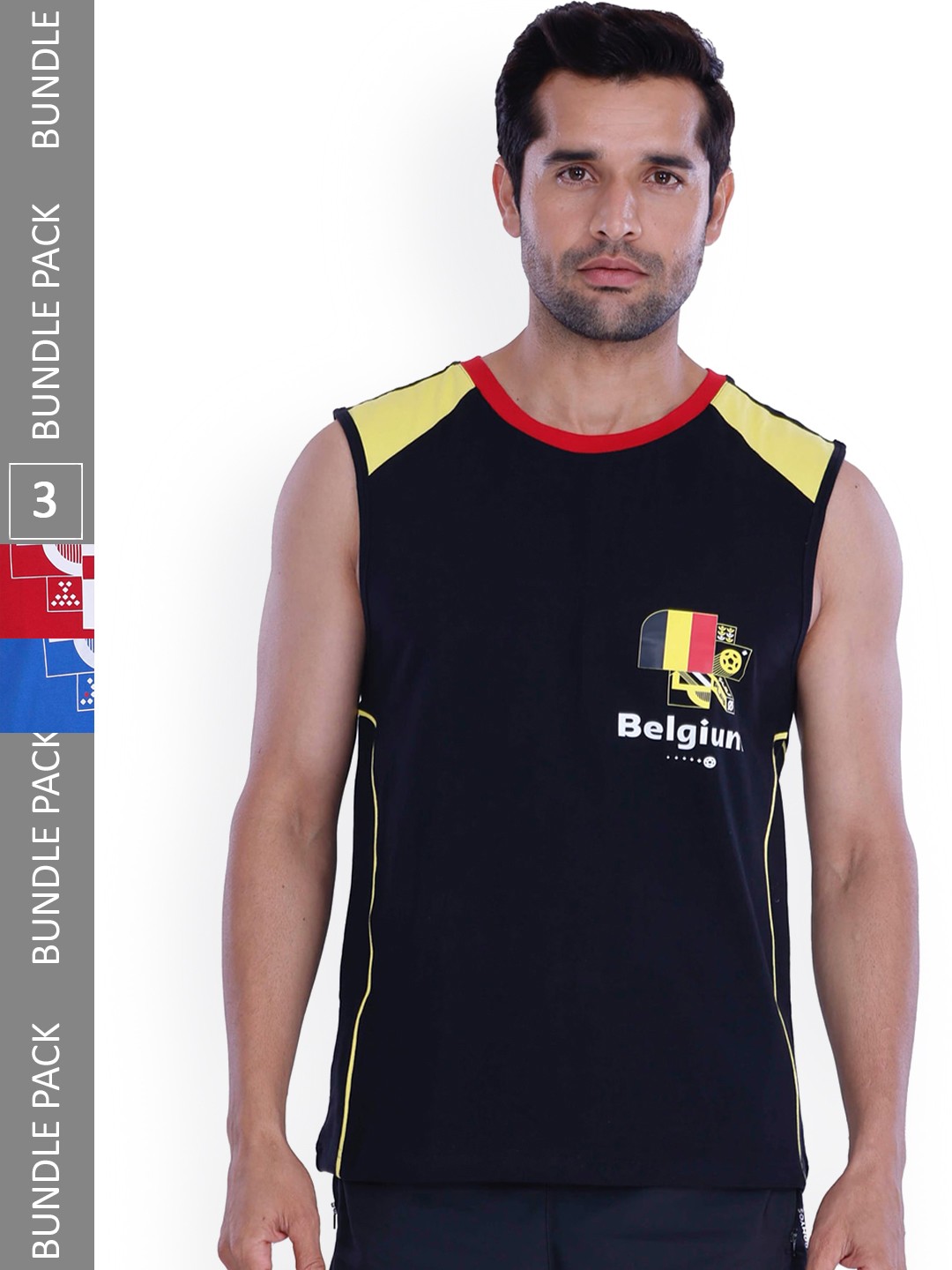 

FREECULTR Men Pack Of 3 FIFA World Cup Qatar 2022 Printed Cotton Gym Vests, Blue
