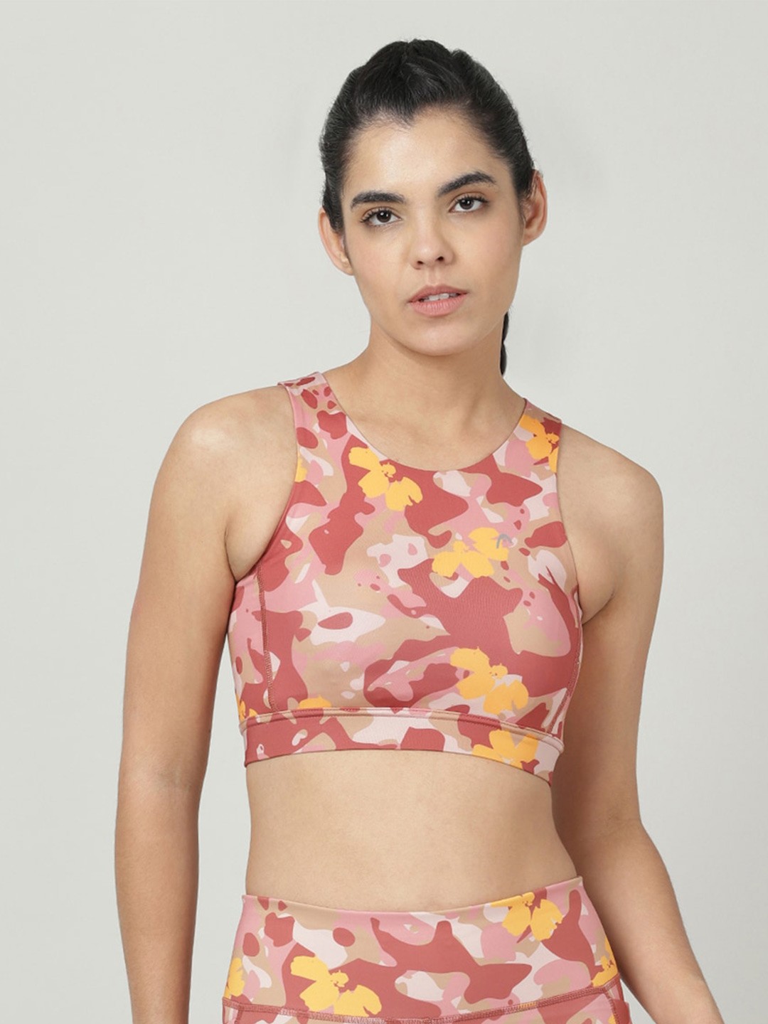 

Head Underwired Full Coverage Printed Removable Padding Workout Bra, Red