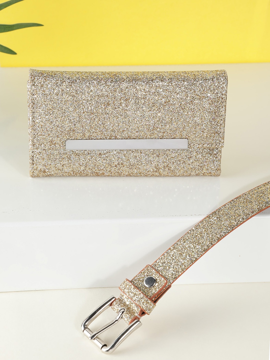 

Alvaro Castagnino Women Glittery Belt & Wallet Accessory Gift Set, Gold