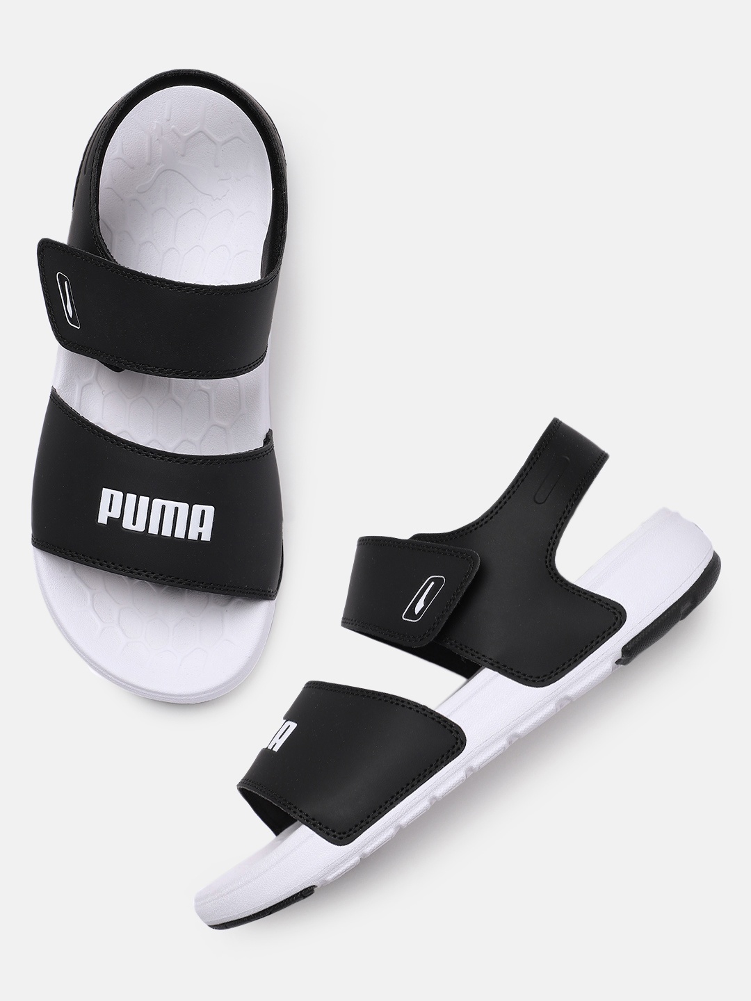 

Puma Unisex Brand Logo Embossed Softride Pure Comfort Sandals, Black