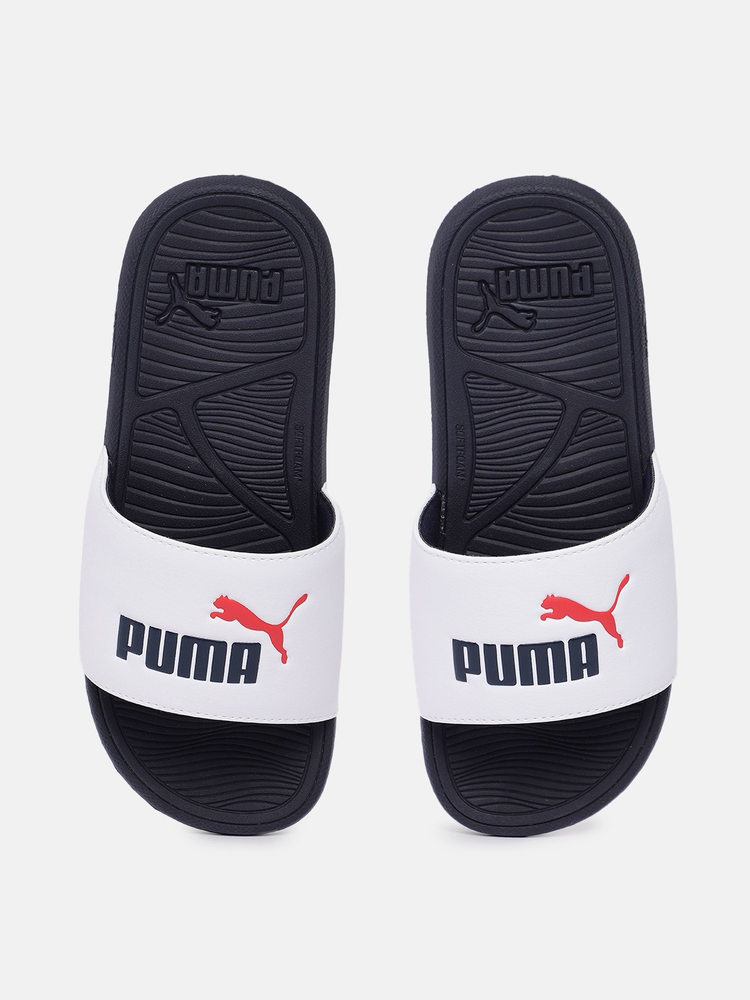 

Puma Unisex White & Navy Blue Cool Cat 2.0 Brand Logo Print Sliders