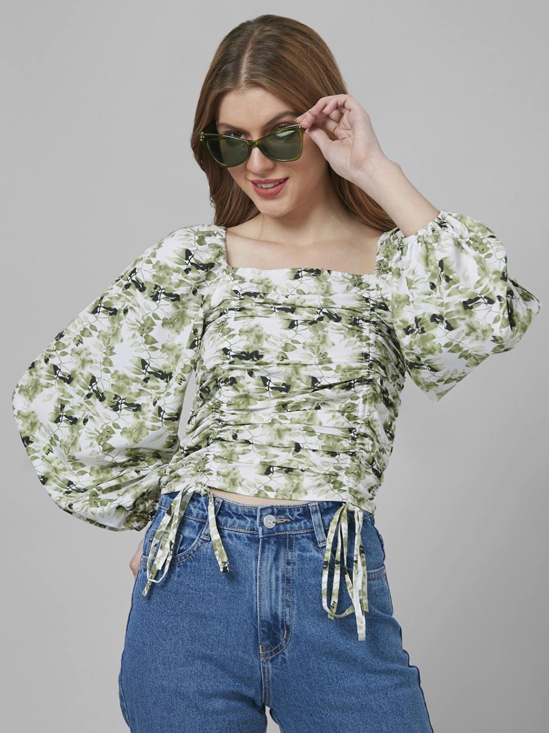 

Style Quotient Floral Print Crepe Crop Top, Green