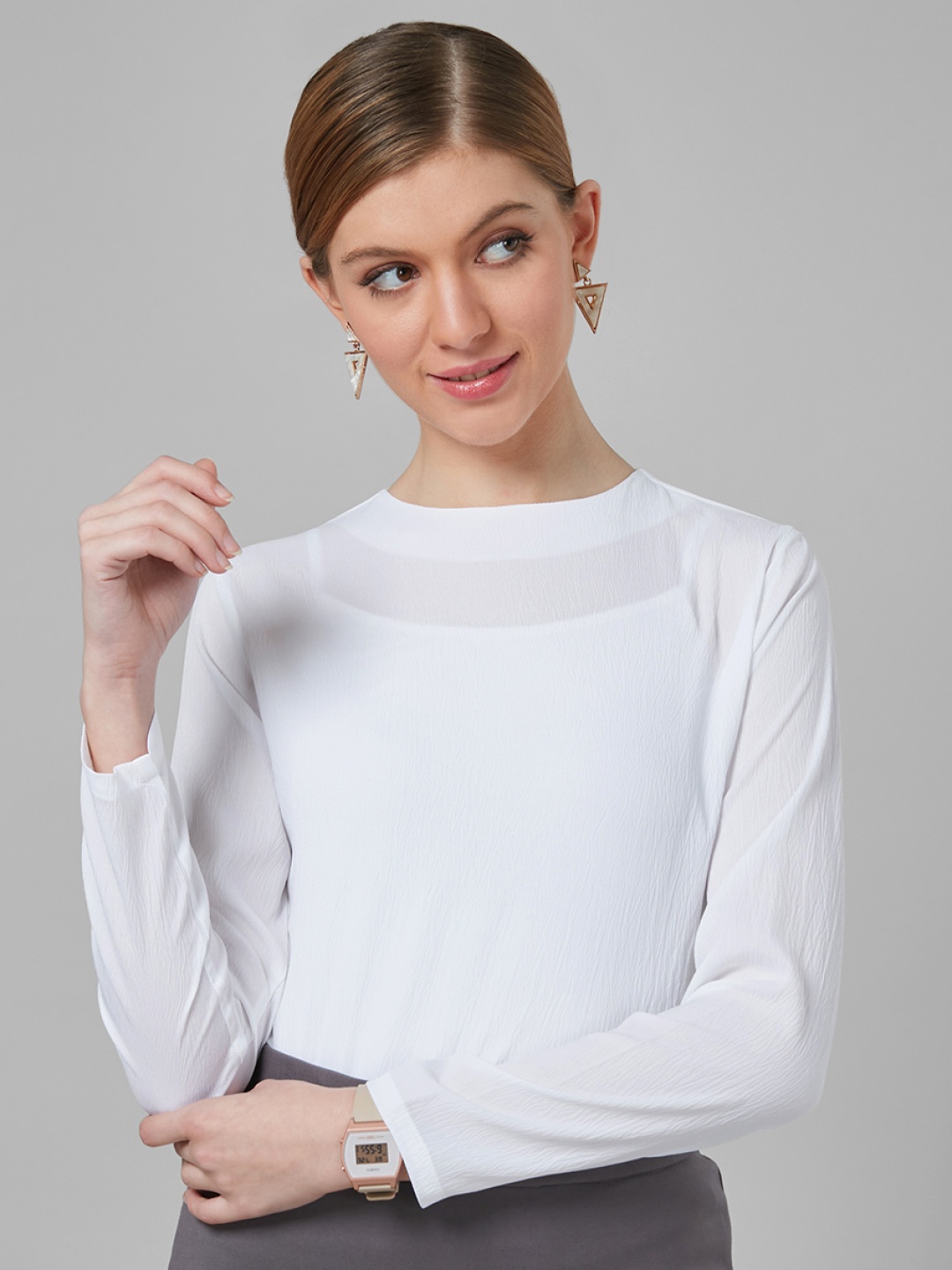 

Style Quotient Regular Crepe Top, White