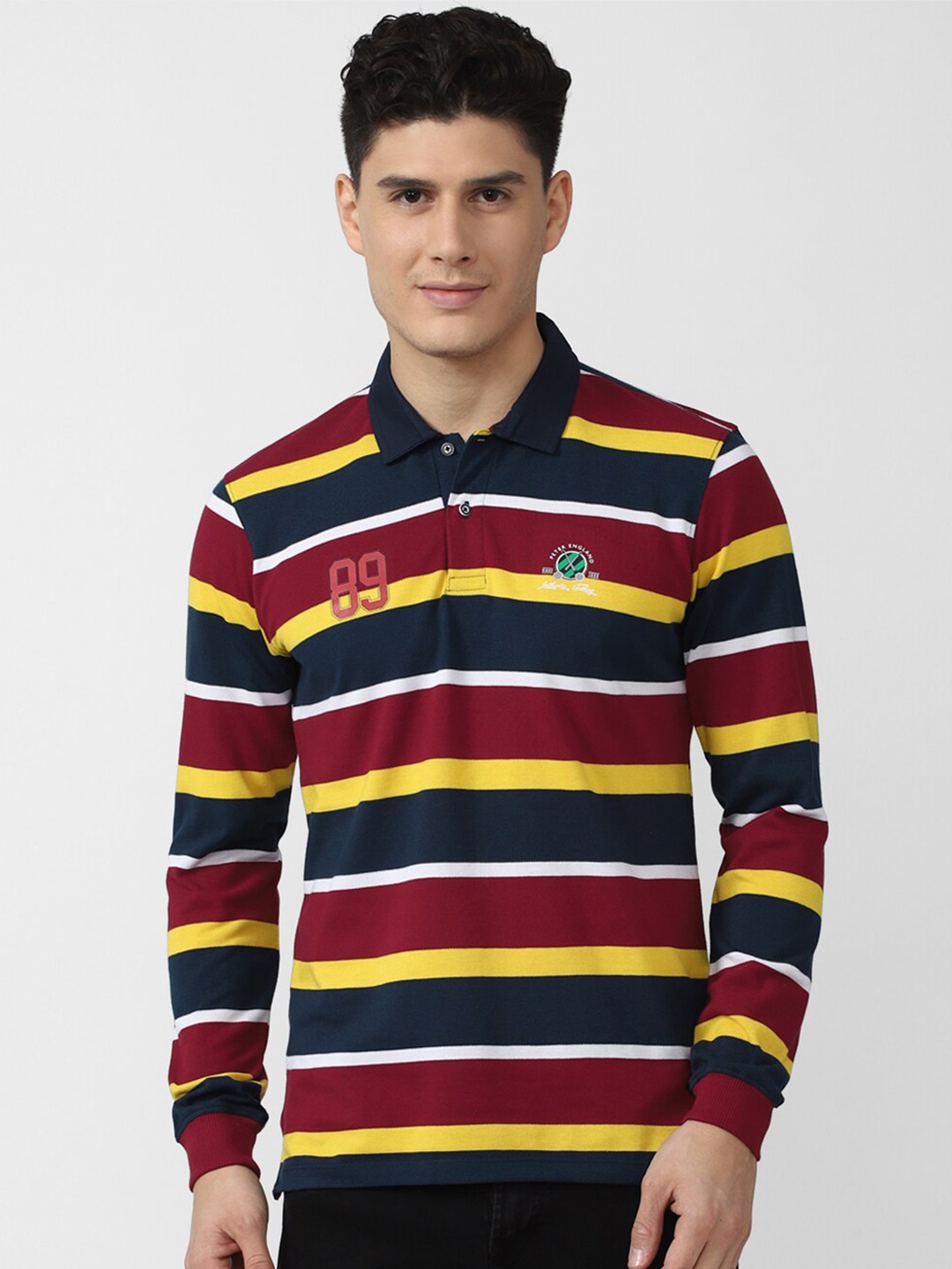 

Peter England Casuals Men Striped Polo Collar T-shirt, Yellow