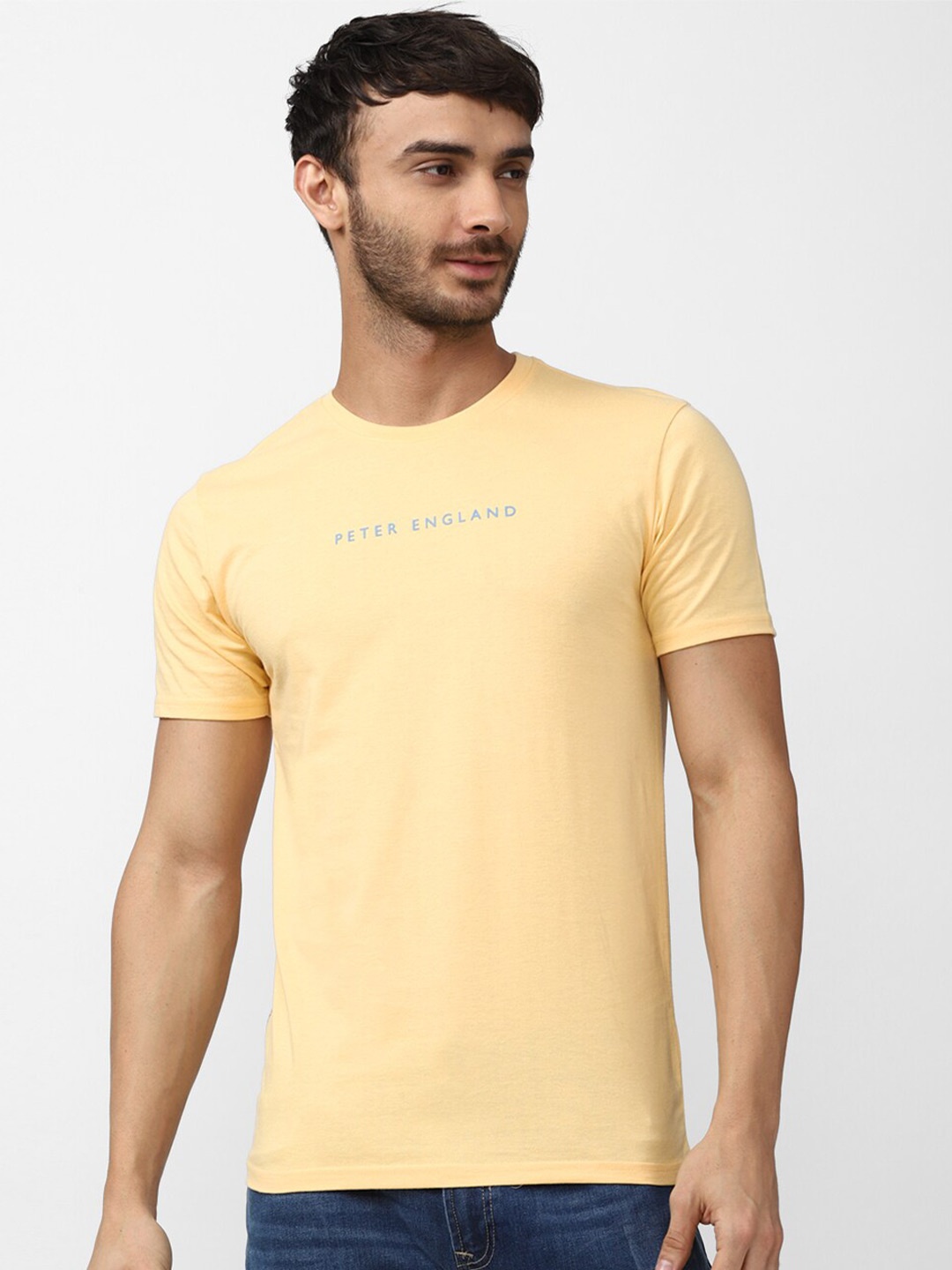 

Peter England Casuals Men Typography Slim Fit T-shirt, Yellow