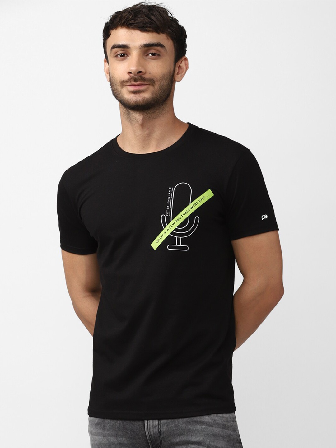 

Peter England Casuals Men Typography Printed Slim Fit T-shirt, Black