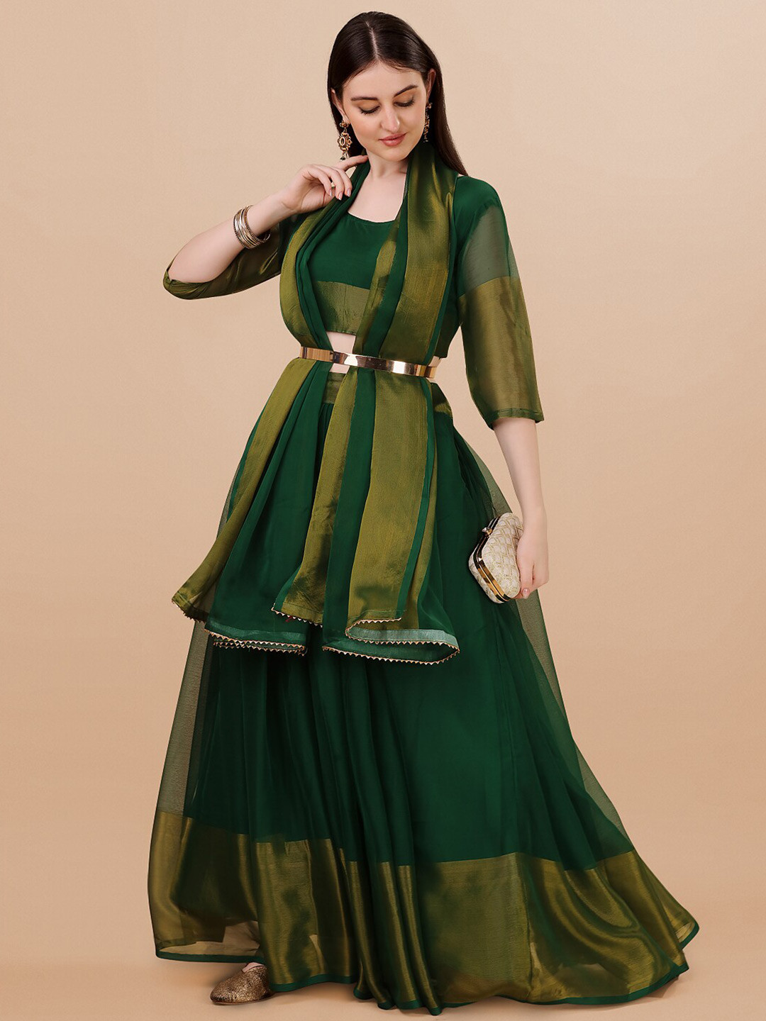 

PMD Fashion Ikat Semi-Stitched Lehenga Choli With Dupatta, Green