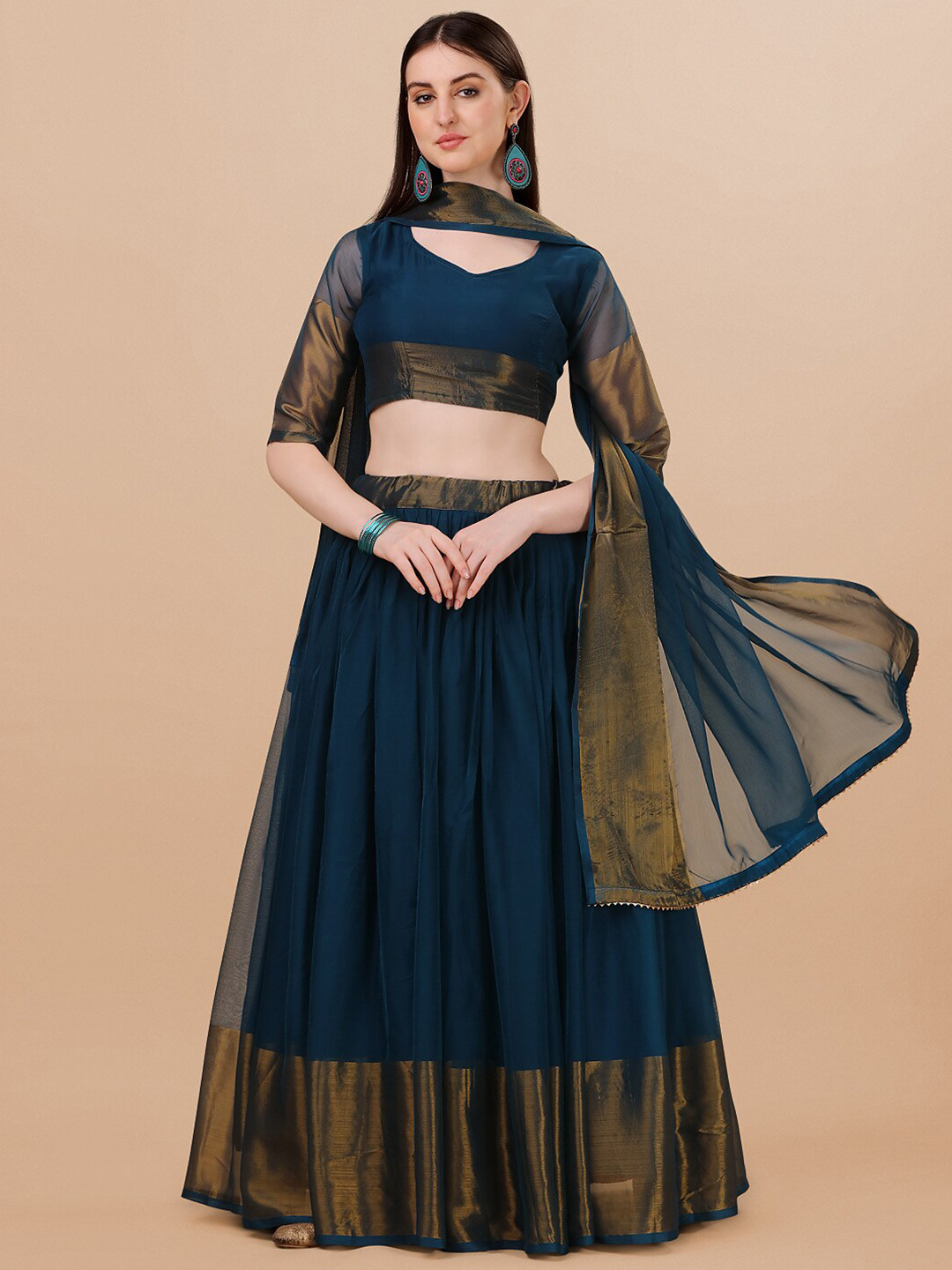 

PMD Fashion Ikat Semi-Stitched Lehenga & Unstitched Blouse With Dupatta, Blue