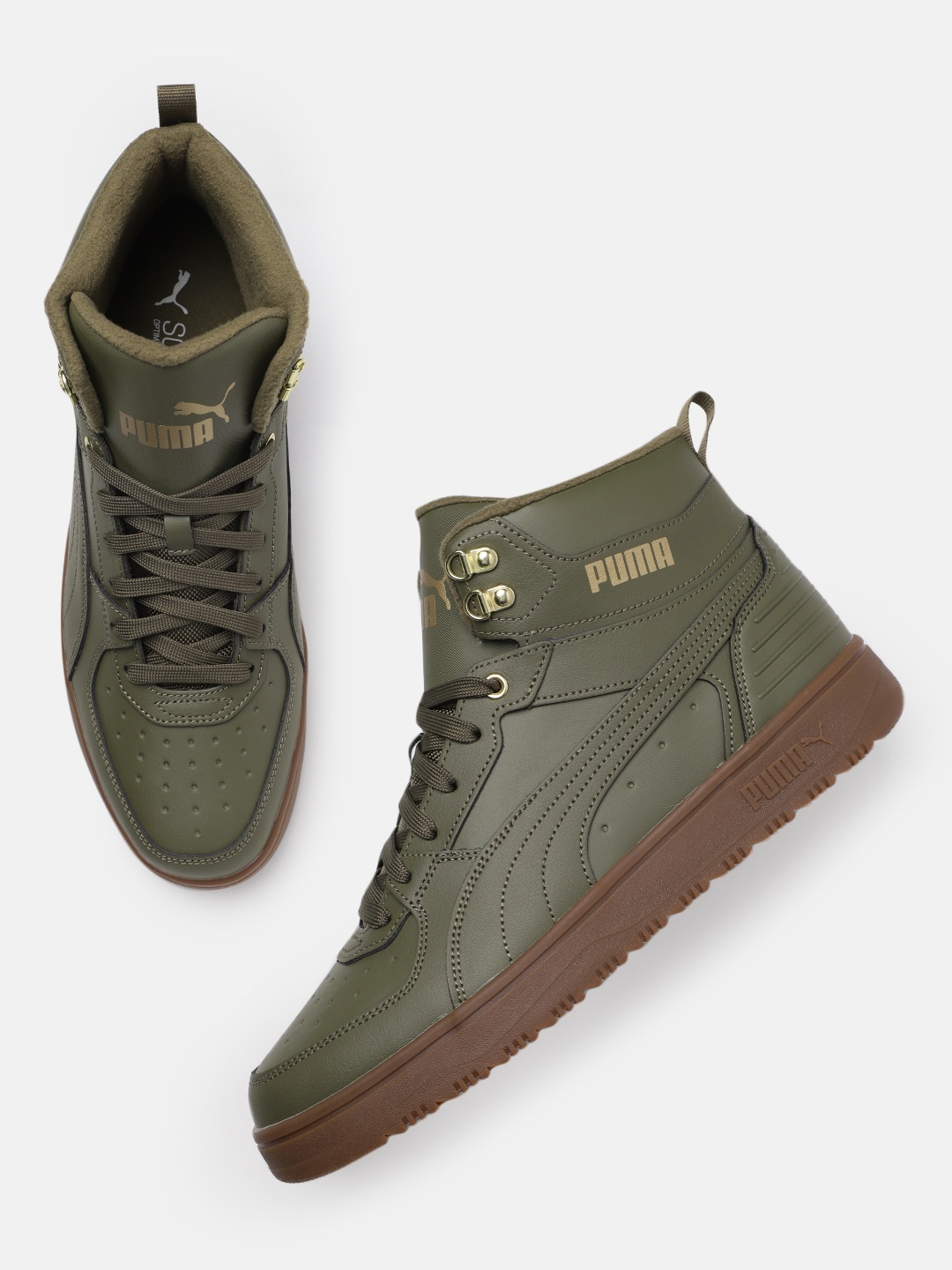 

Puma Unisex Leather Mid-Top Sneakers, Olive