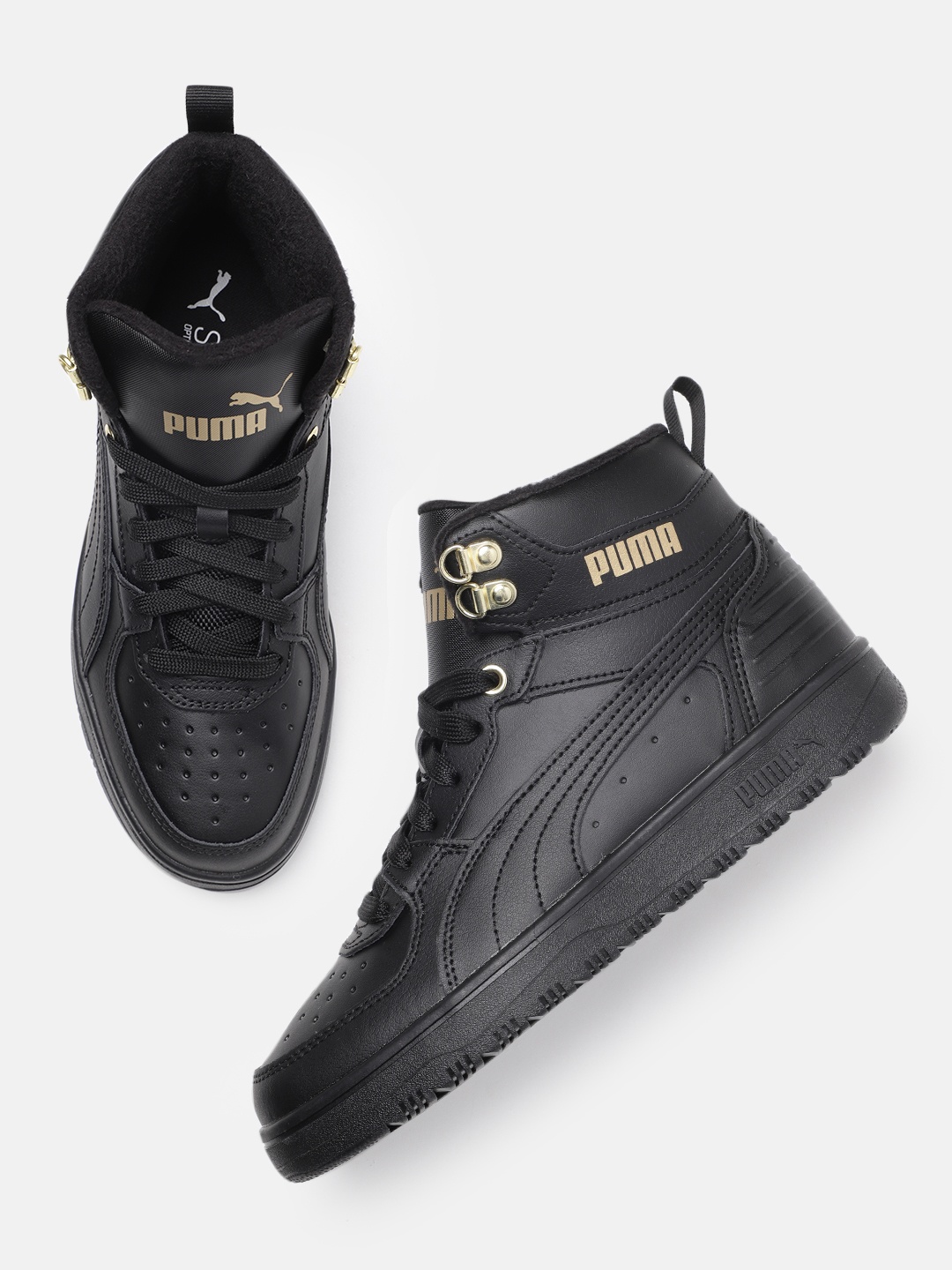 

Puma Unisex Rebound Rugged Leather Sneakers, Black