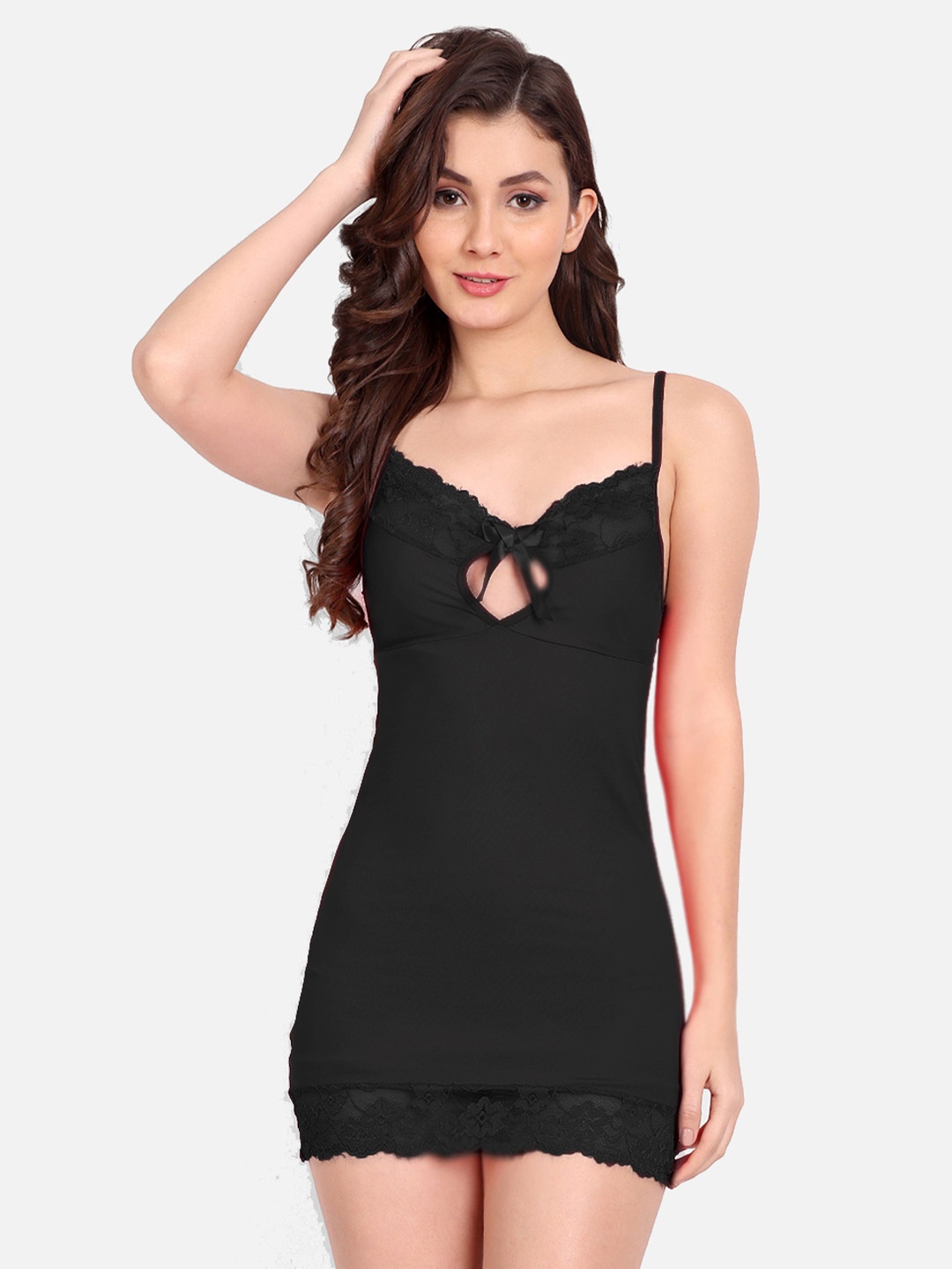 

FIMS Satin Lace Baby Doll, Black