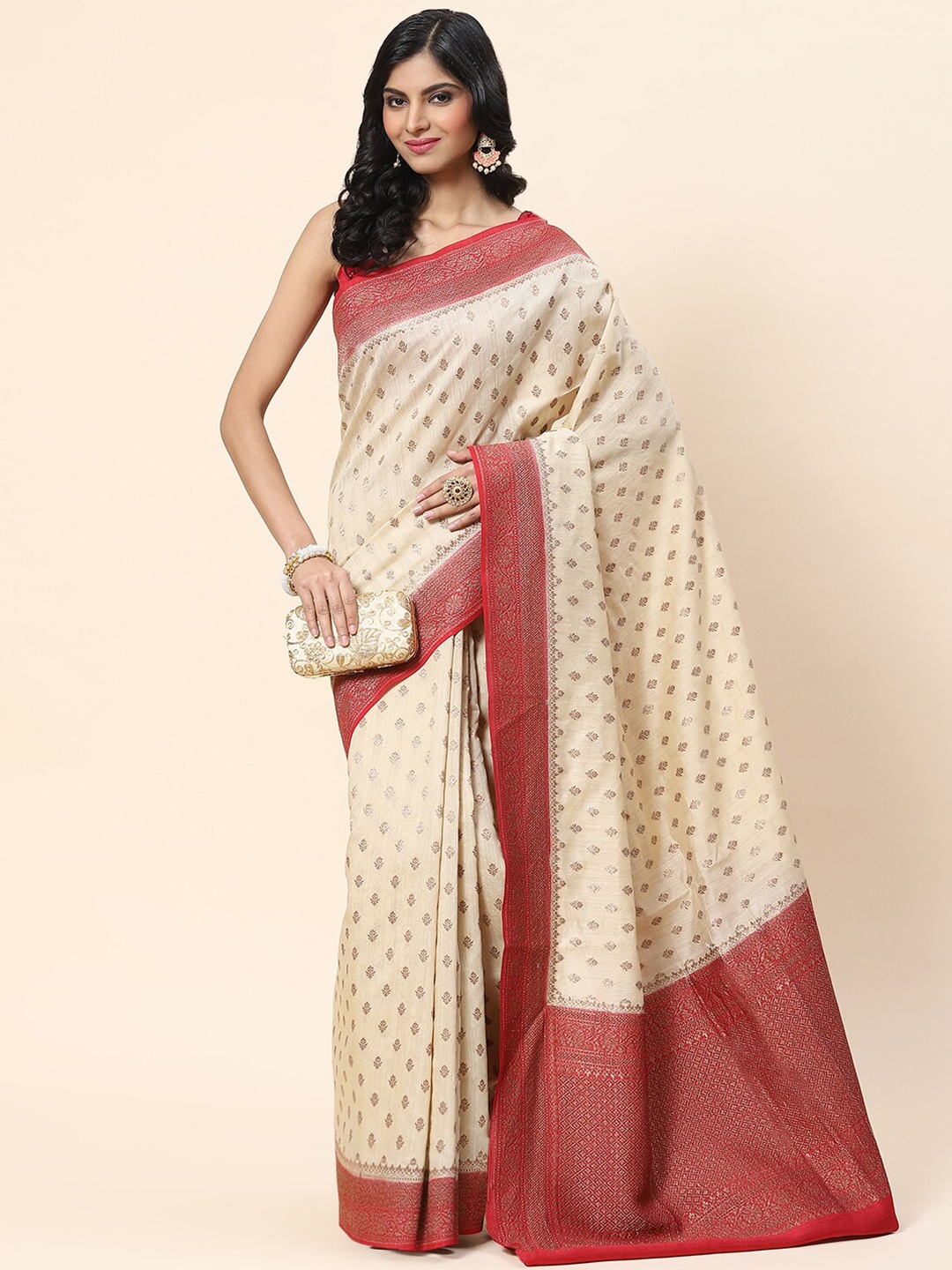 

Meena Bazaar Woven Design Zari Art Silk Banarasi Saree, Beige