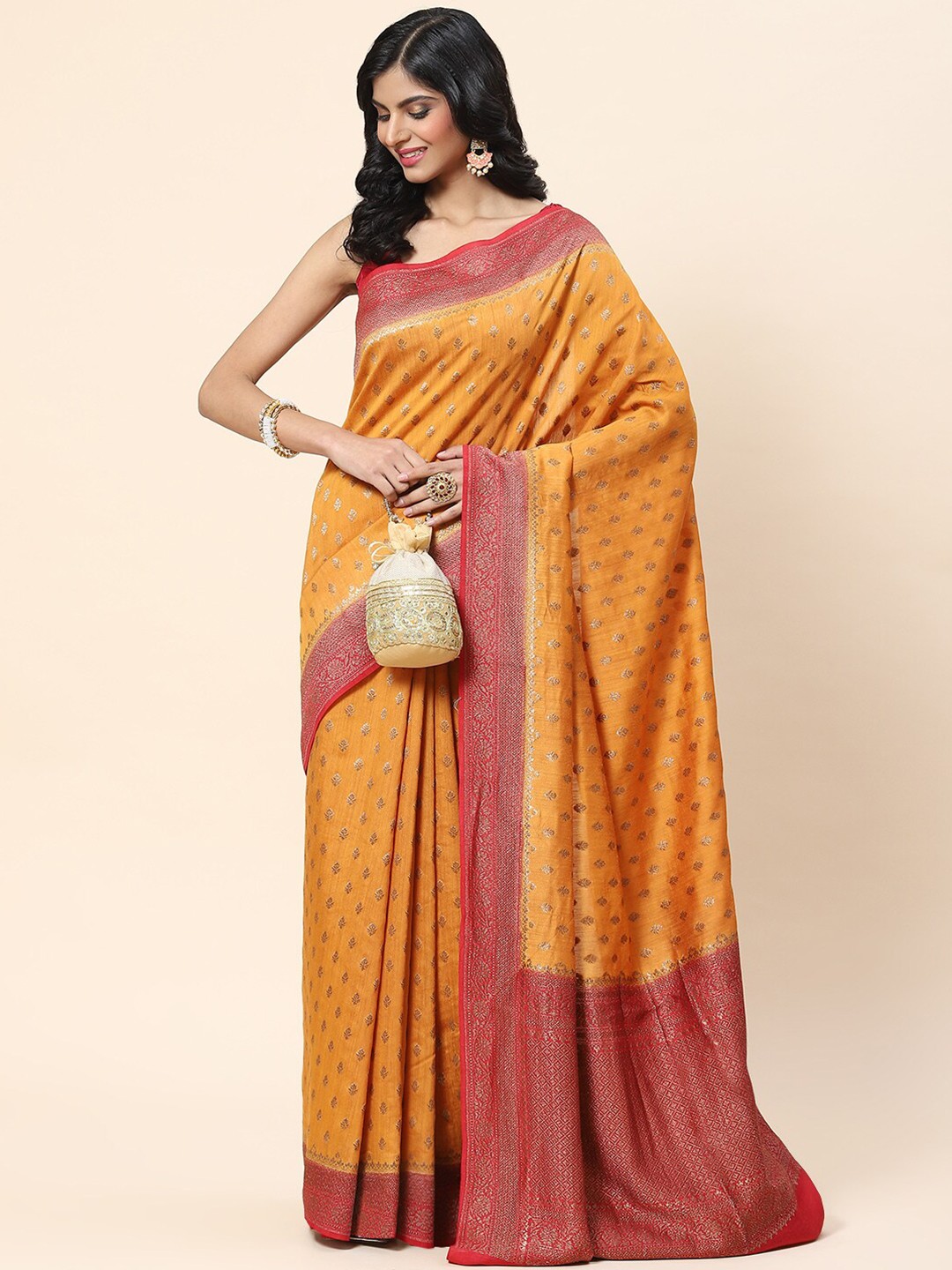 

Meena Bazaar Woven Design Zari Art Silk Banarasi Saree, Mustard