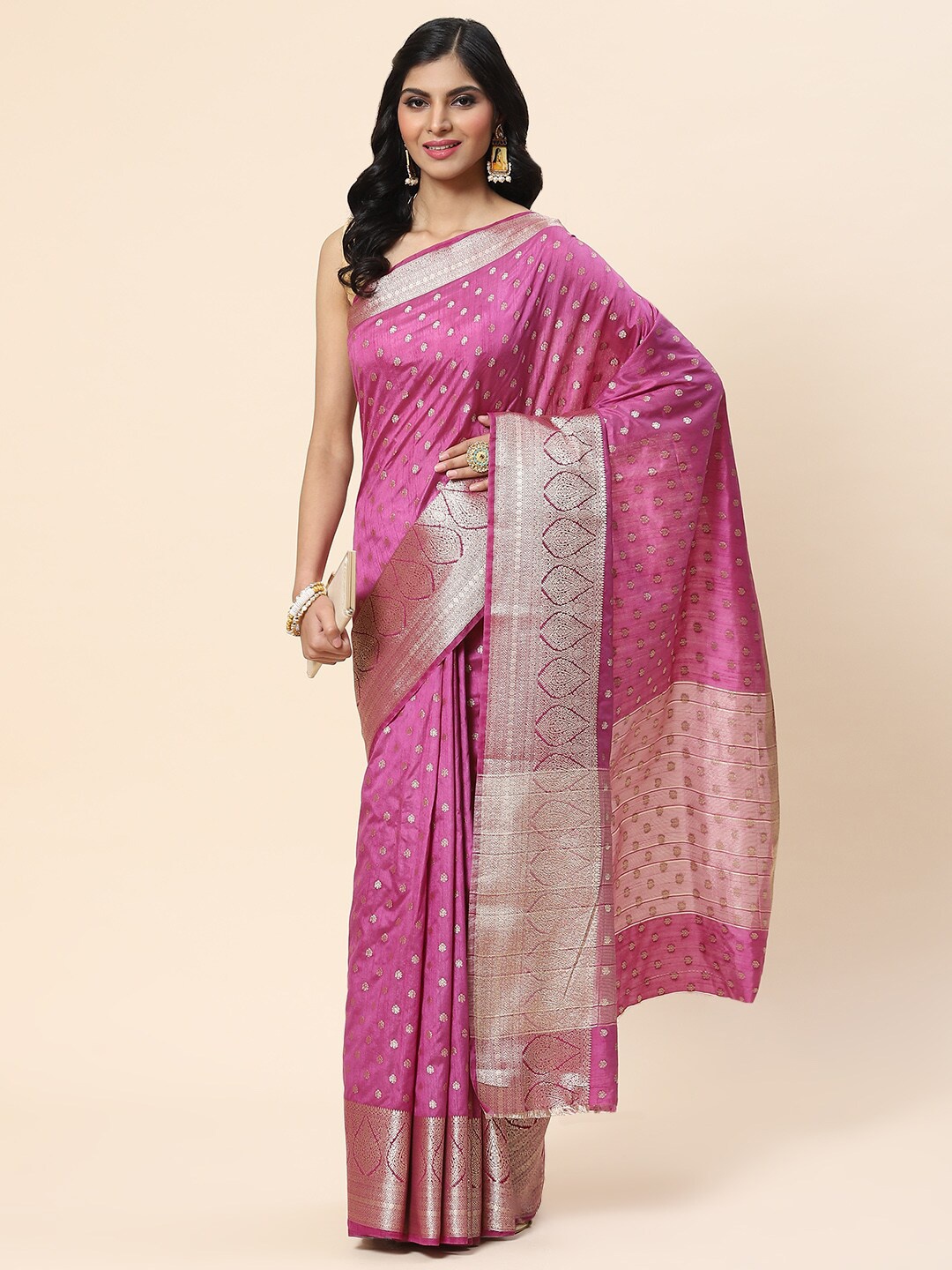 

Meena Bazaar Woven Design Zari Art Silk Saree, Magenta