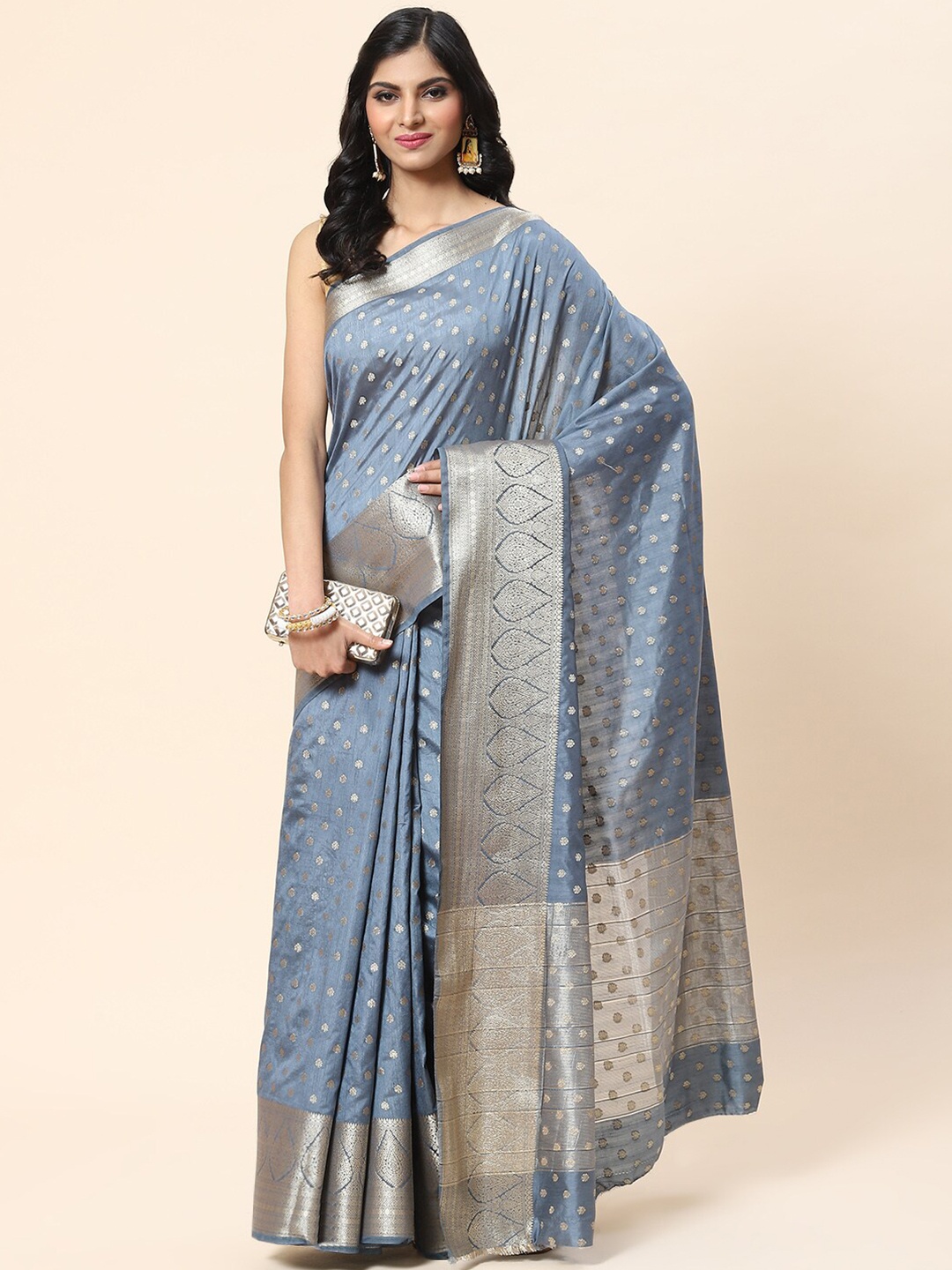

Meena Bazaar Woven Design Zari Art Silk Saree, Grey