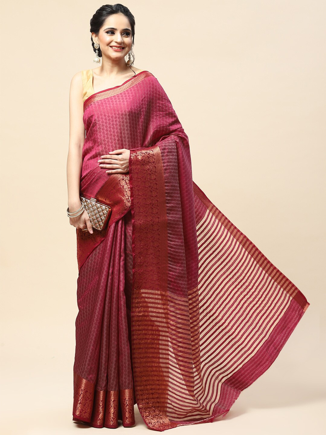 

Meena Bazaar Woven Design Zari Art Silk Saree, Burgundy