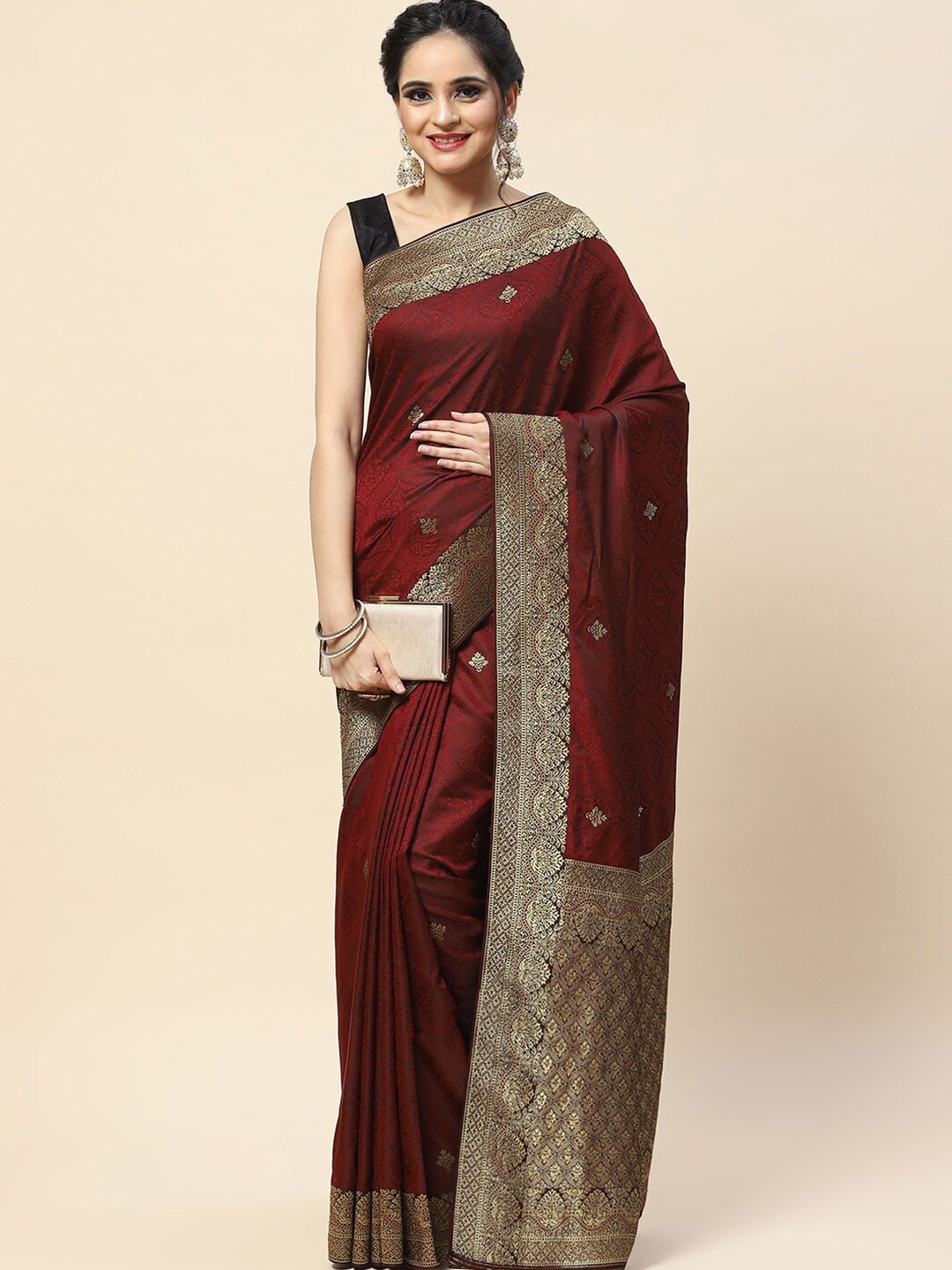 

Meena Bazaar Woven Design Zari Banarasi Saree, Maroon