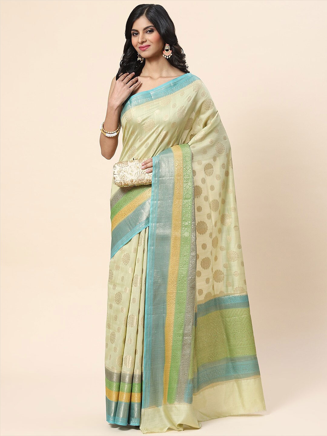 

Meena Bazaar Woven Design Saree, Green