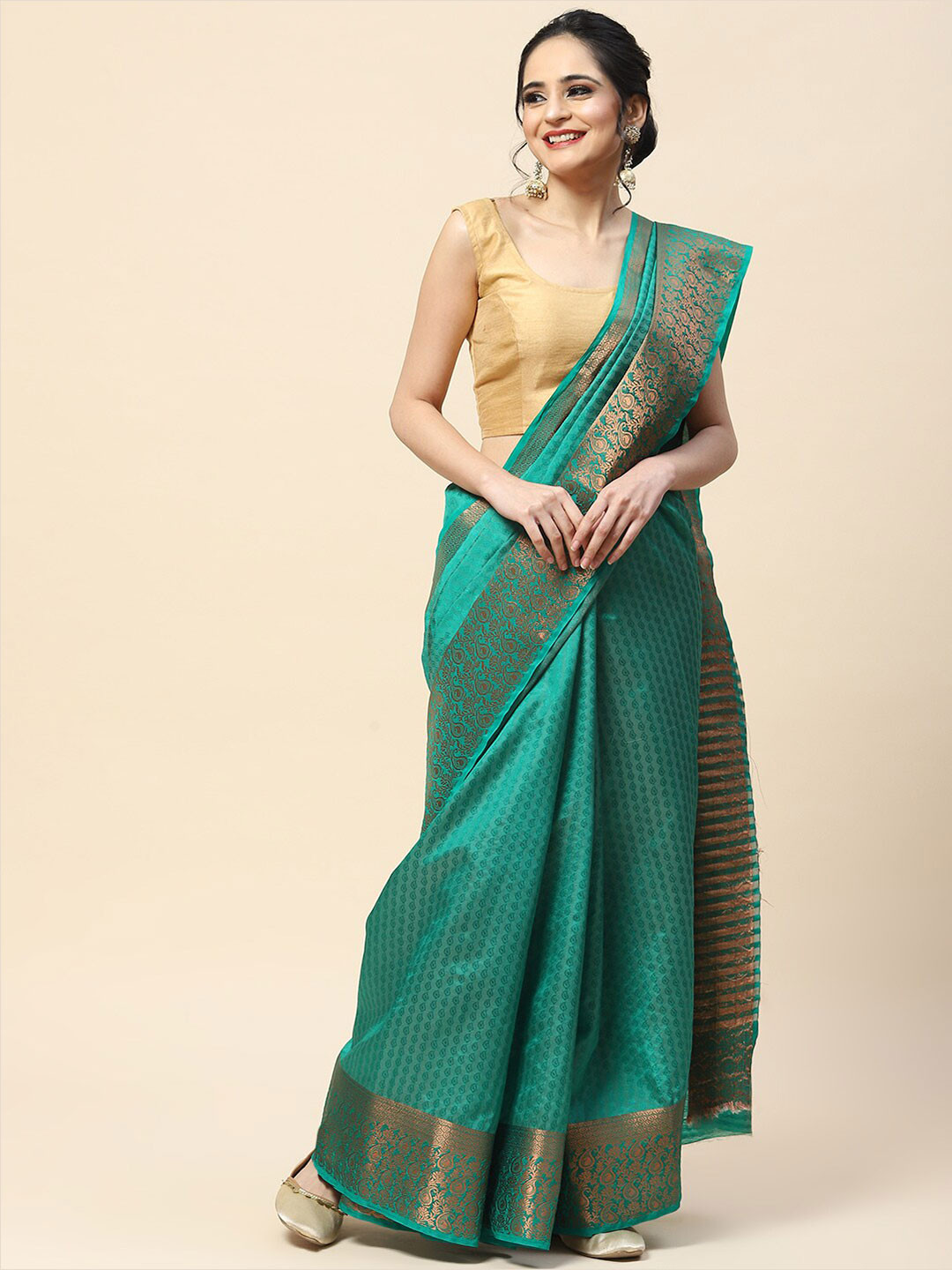 

Meena Bazaar Woven Design Zari Art Silk Saree, Green