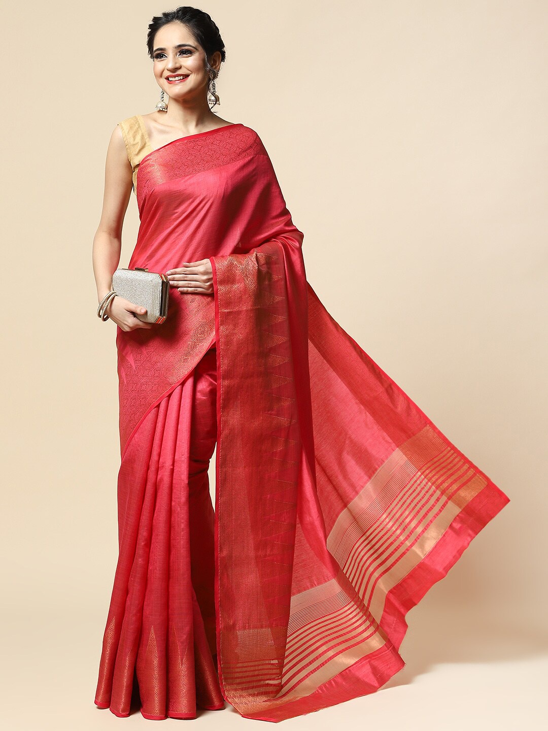 

Meena Bazaar Zari Art Silk Saree, Pink