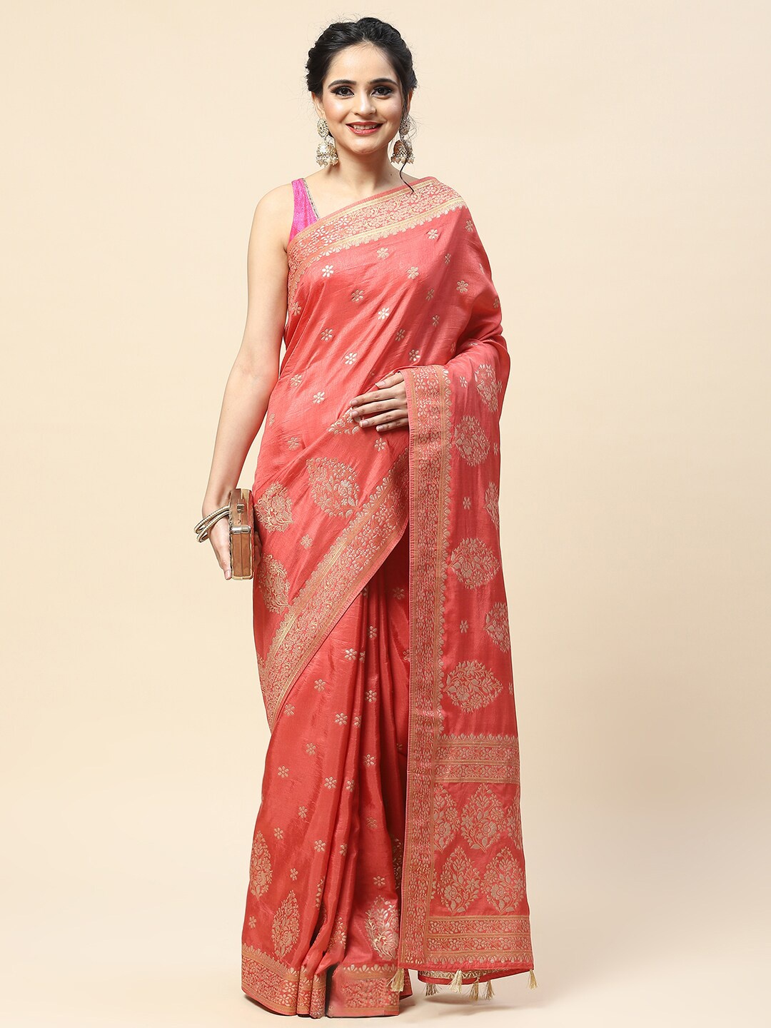 

Meena Bazaar Woven Design Saree, Pink