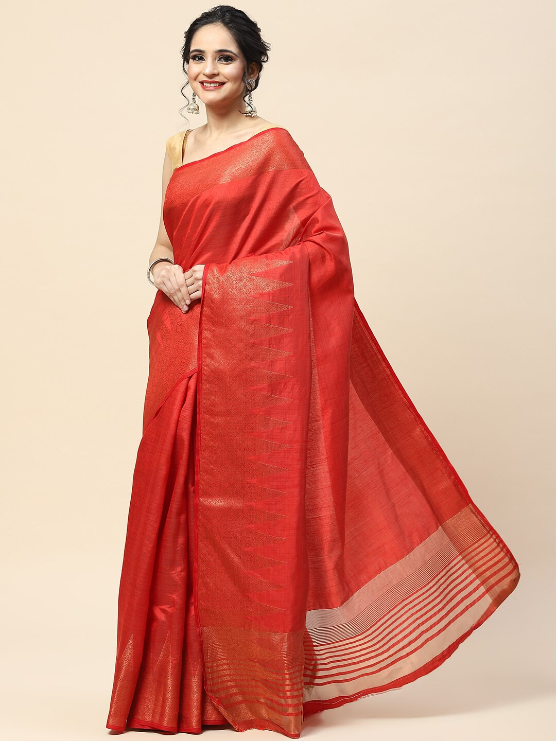 

Meena Bazaar Woven Design Border Saree, Red