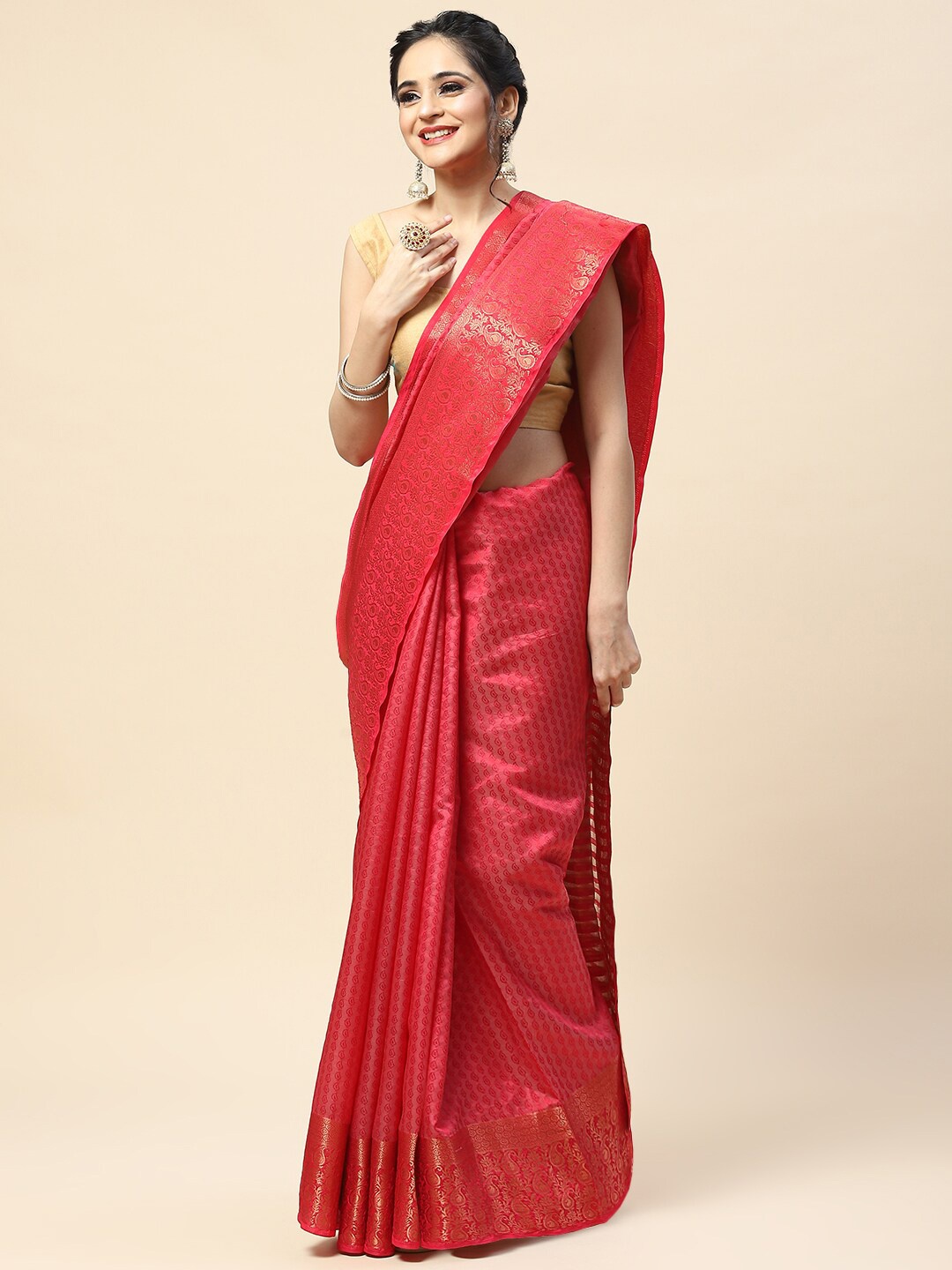 

Meena Bazaar Ethnic Motifs Zari Art Silk Saree, Pink