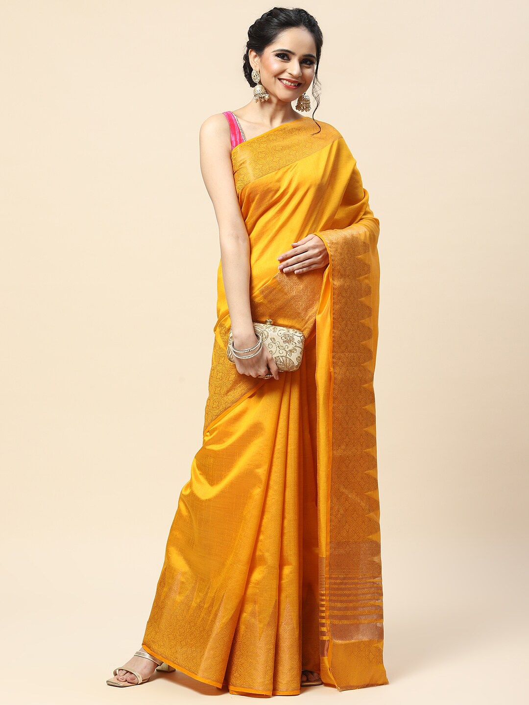 

Meena Bazaar Woven Design Border Saree, Mustard