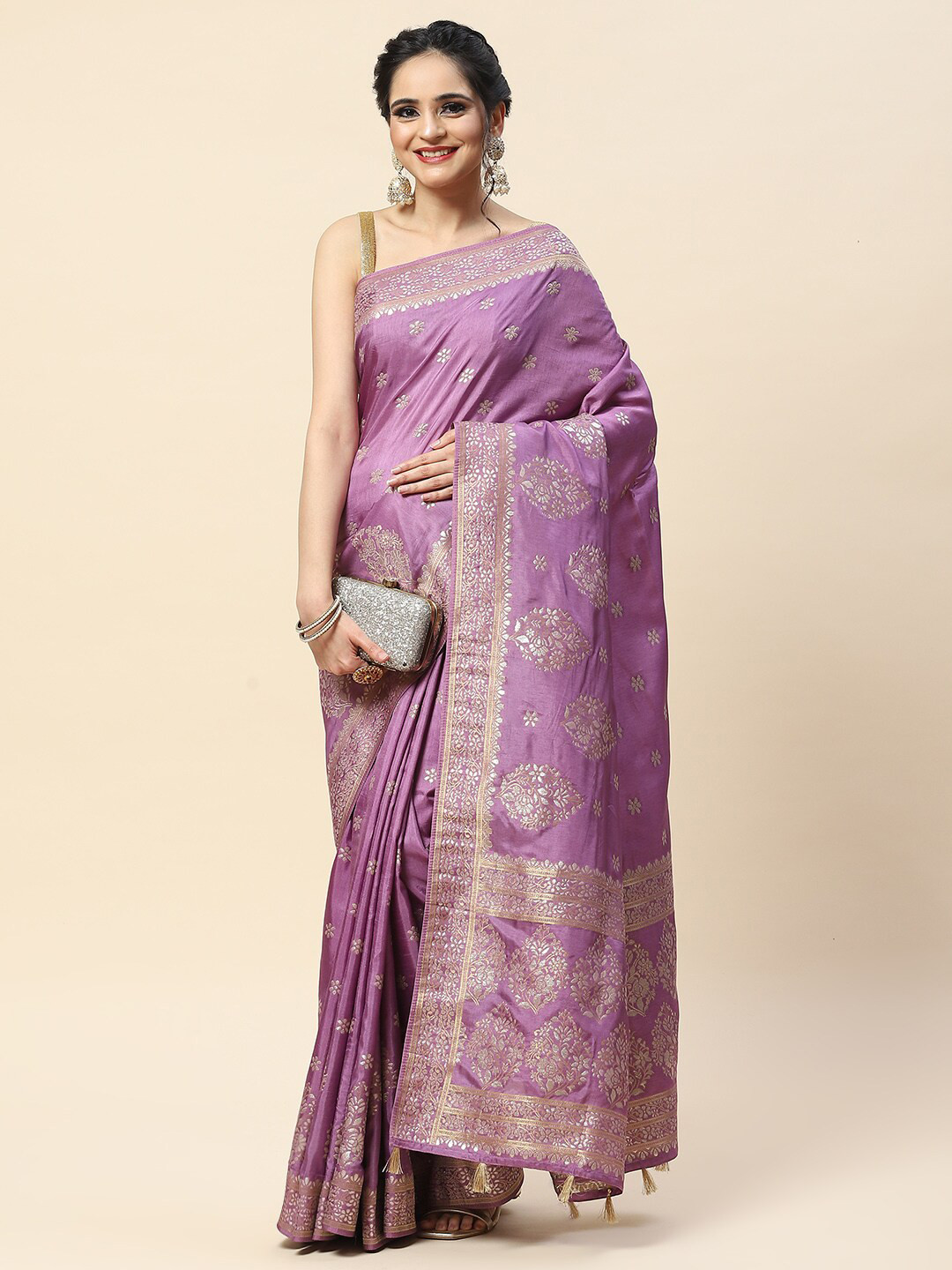 

Meena Bazaar Woven Design Saree, Purple