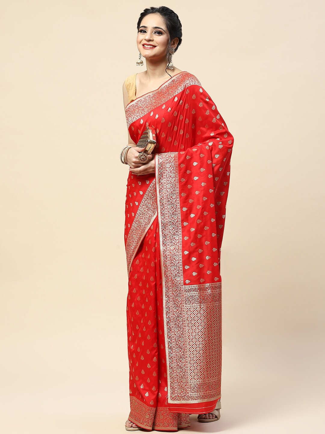 

Meena Bazaar Woven Design Banarasi Saree, Red