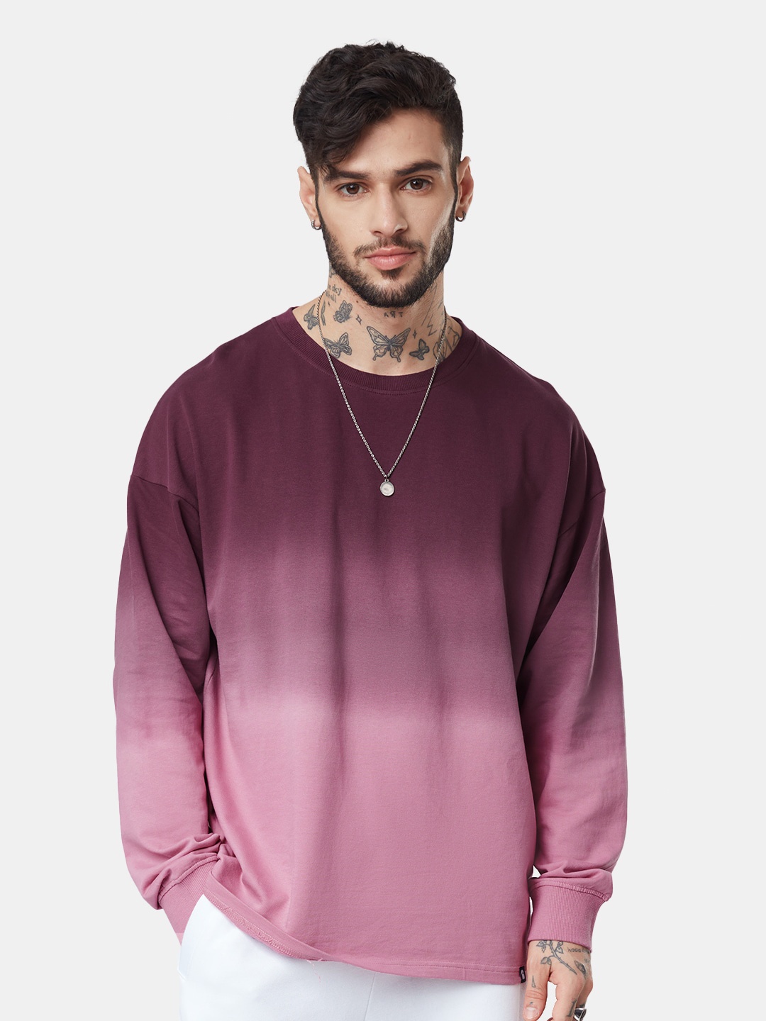 

The Souled Store Men Tie and Dye Oversize Fit Cotton Oversized T-Shirt, Burgundy