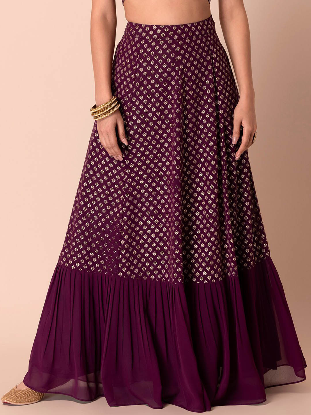 

INDYA Ethnic Foil-Printed Maxi Flared Skirt, Purple