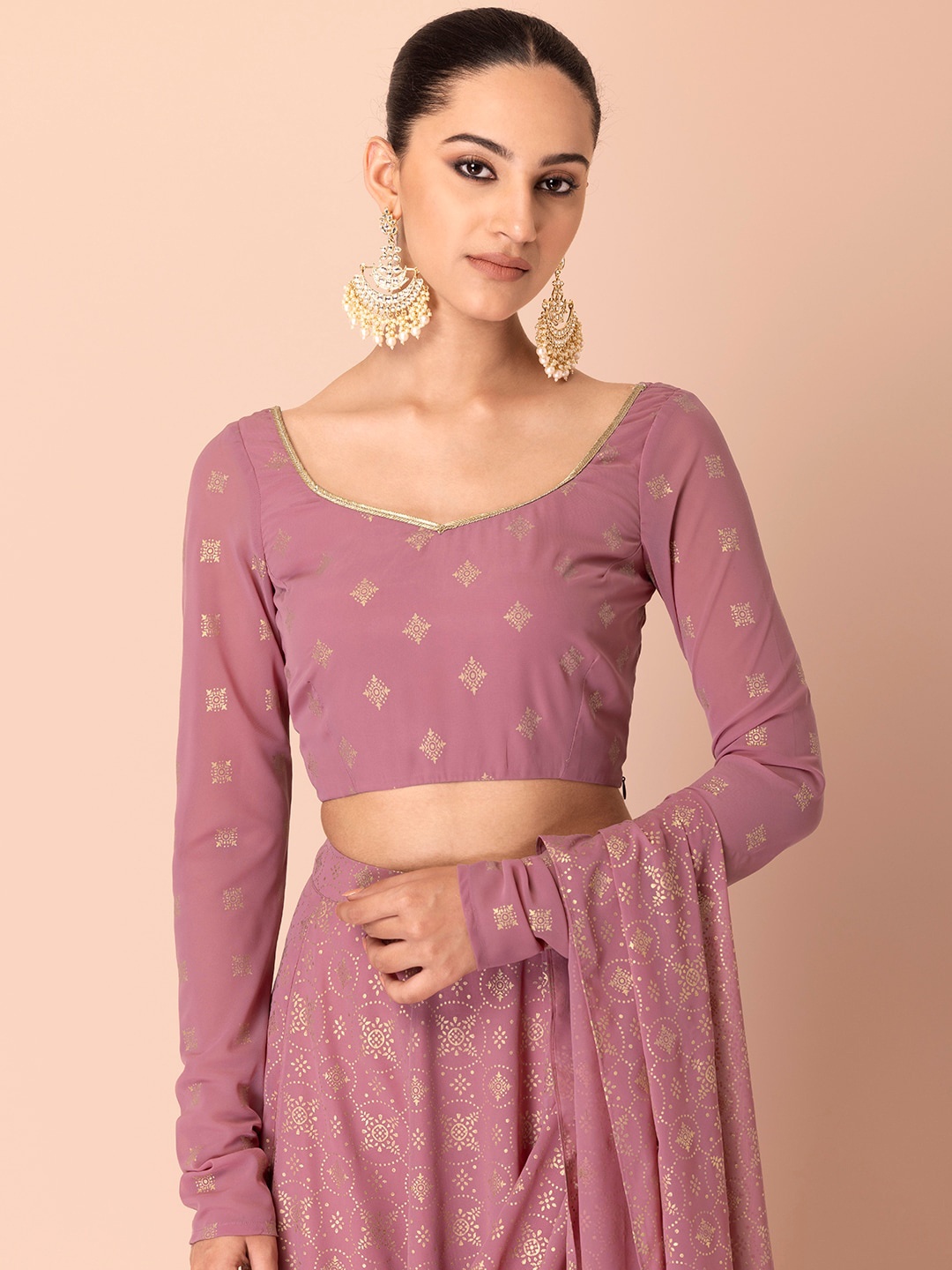 

INDYA Floral Print Georgette Crop Top, Pink